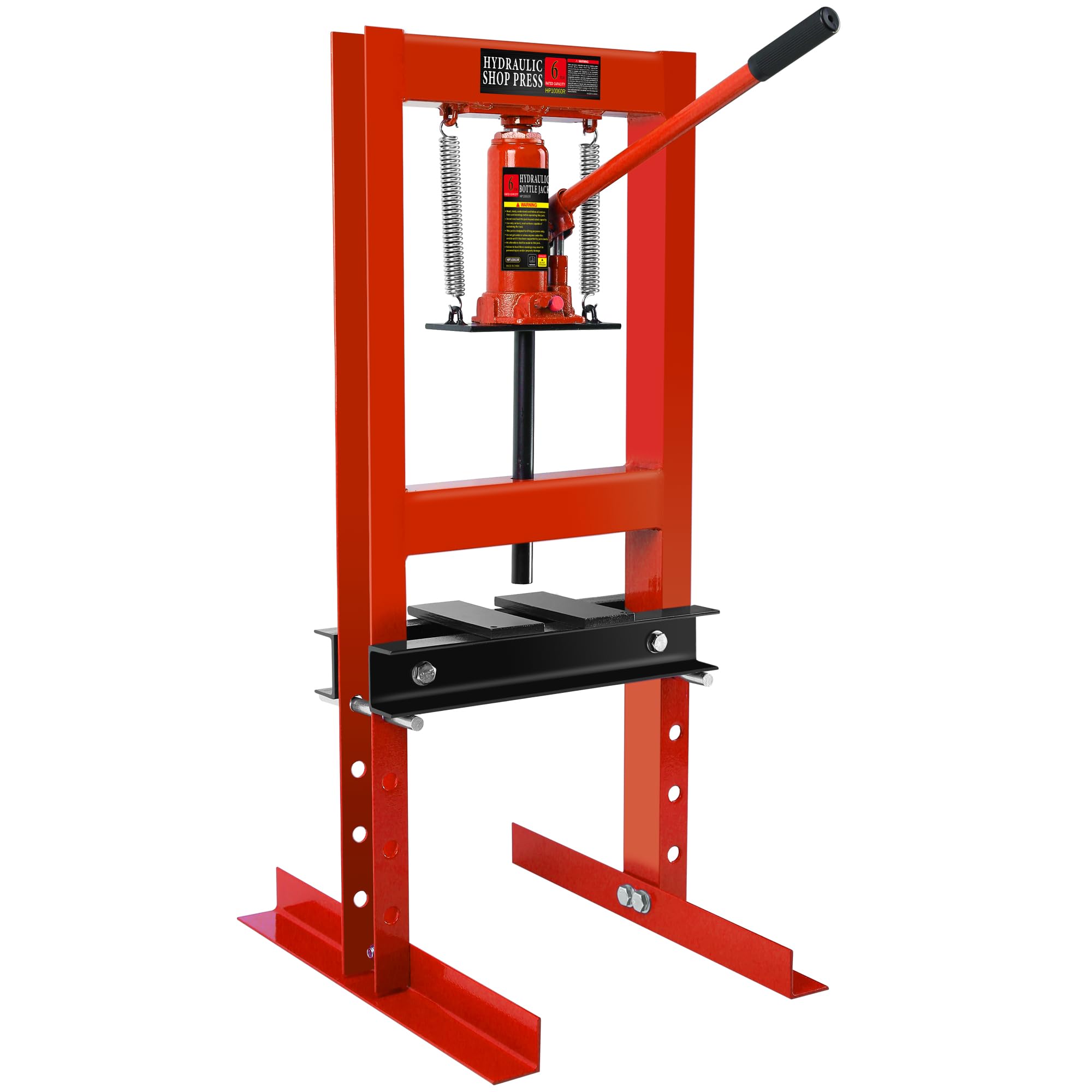 6 Ton Hydraulic H-Frame Shop Press with Adjustable Height & Steel Plates - Heavy Duty Garage Floor Press for Metalworking, Auto Repair, Bearing Removal (Red)