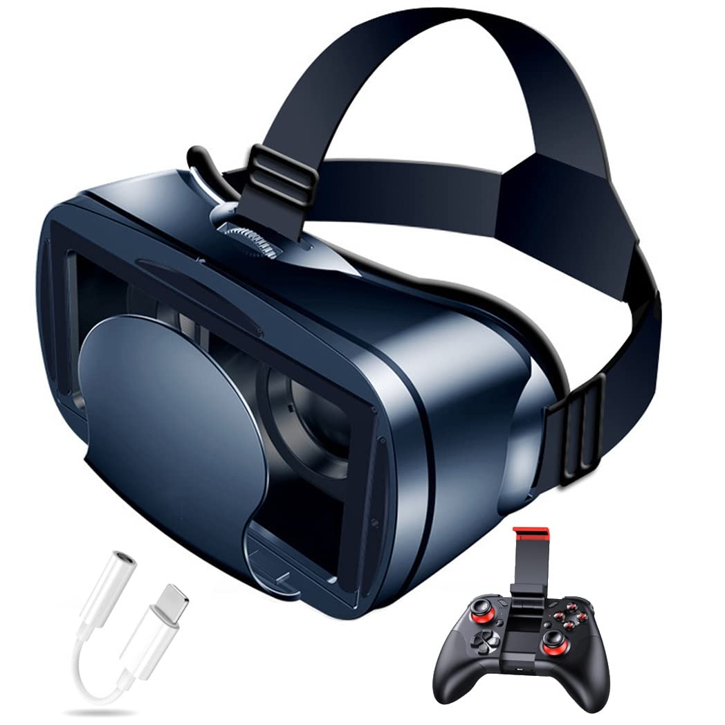 3D VR Headset with Bluetooth Controller - Compatible with iPhone 13 Pro Max/13 Pro/13/12/11, Samsung Galaxy S21, Huawei & Xiaomi Series - Immersive Virtual Reality Gaming & Movie Experience