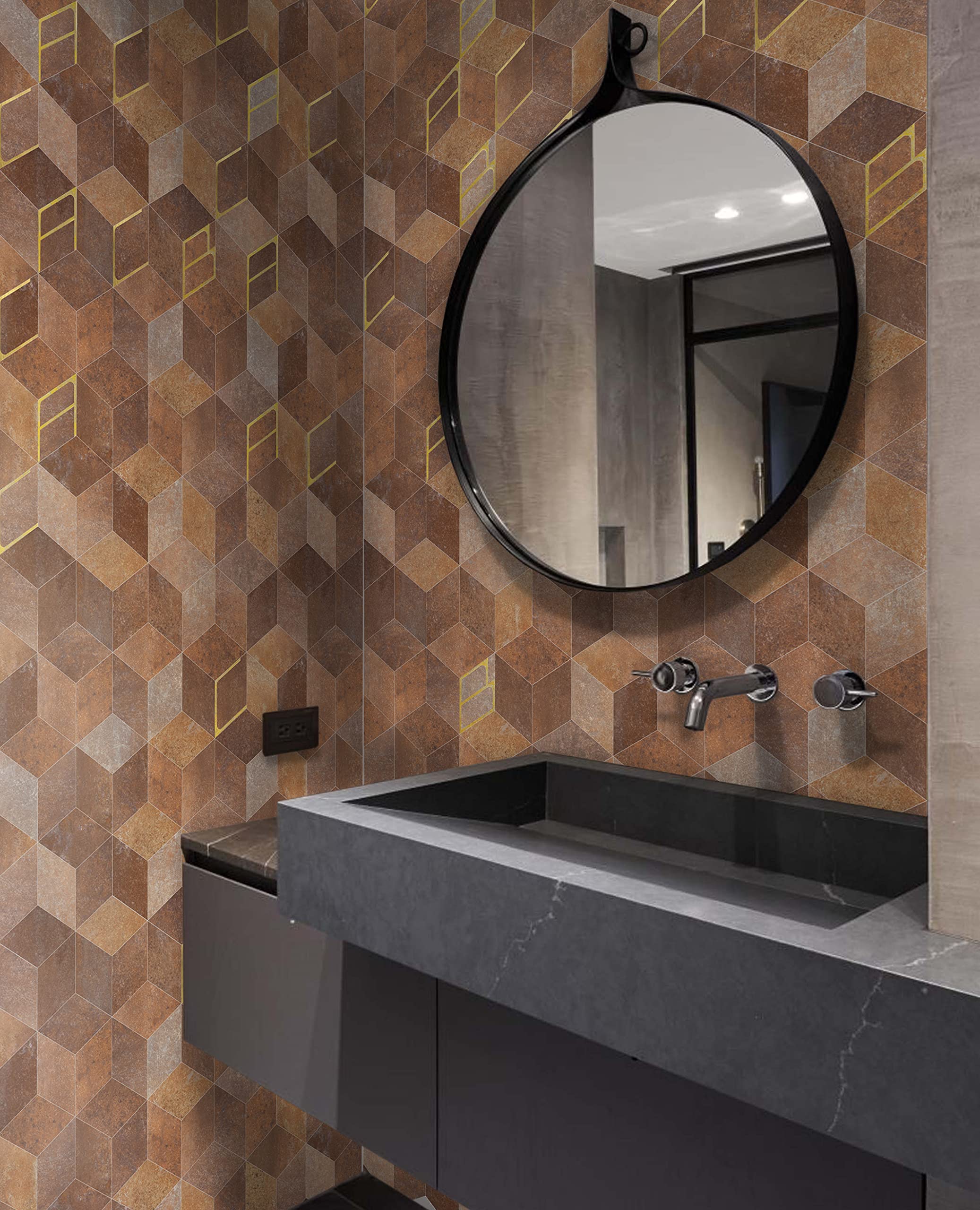 Colamo Single Sheet Peel and Stick Marble Backsplash - DIY Gold Bronzing Tiles with 26 Alphabet Letters - Self-Adhesive Wallpaper for Kitchen, Bathroom, Bedroom & Living Room Accent Walls (Venus Bronze) - Perfect for Home Renovation, Apartment Decor and Quick Room Makeovers