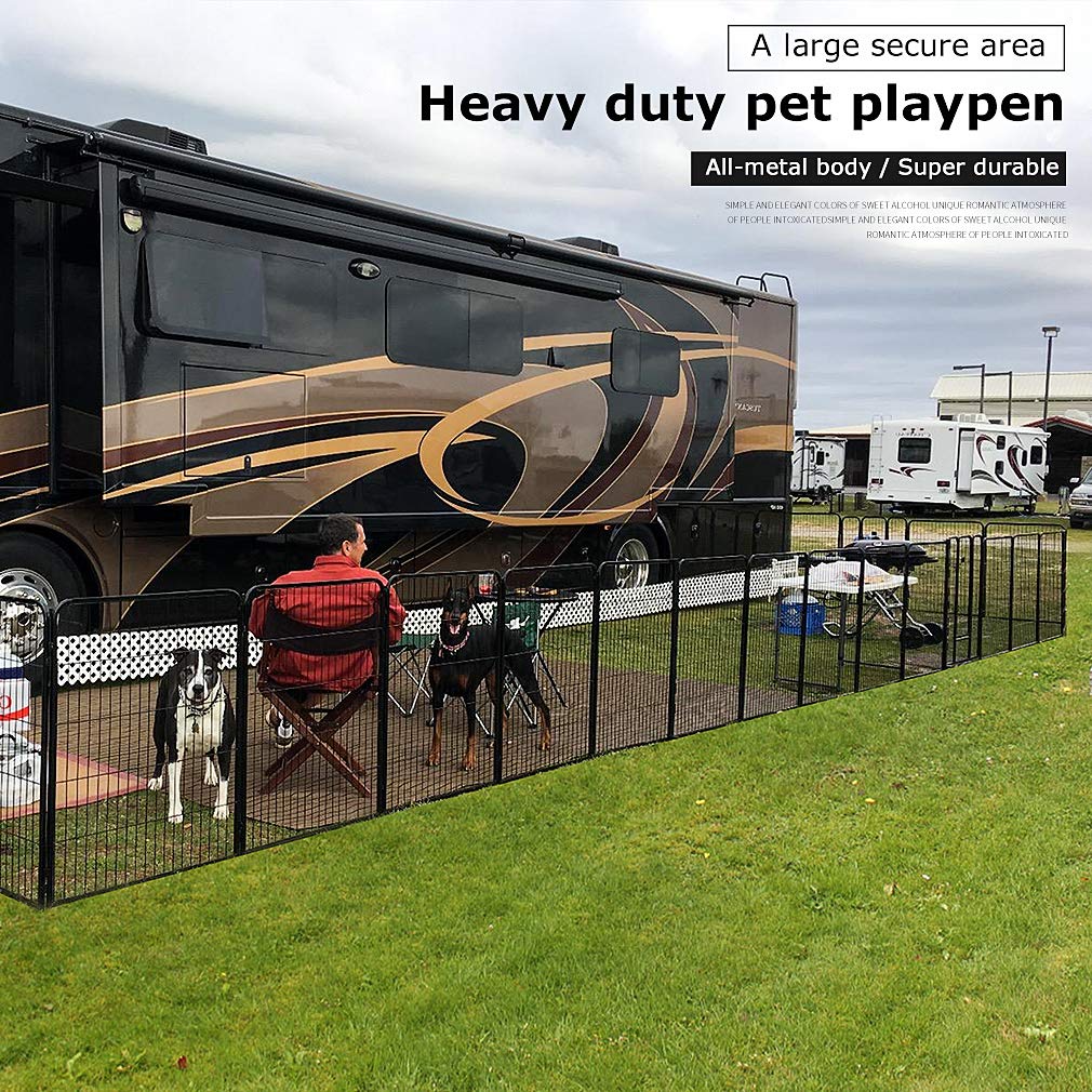 BestPet 32 Inch 16-Panel Metal Dog Playpen - Indoor/Outdoor Pet Exercise Pen with Door for Puppies & Dogs - Great for RV, Camping, Yard & Home Use - Black