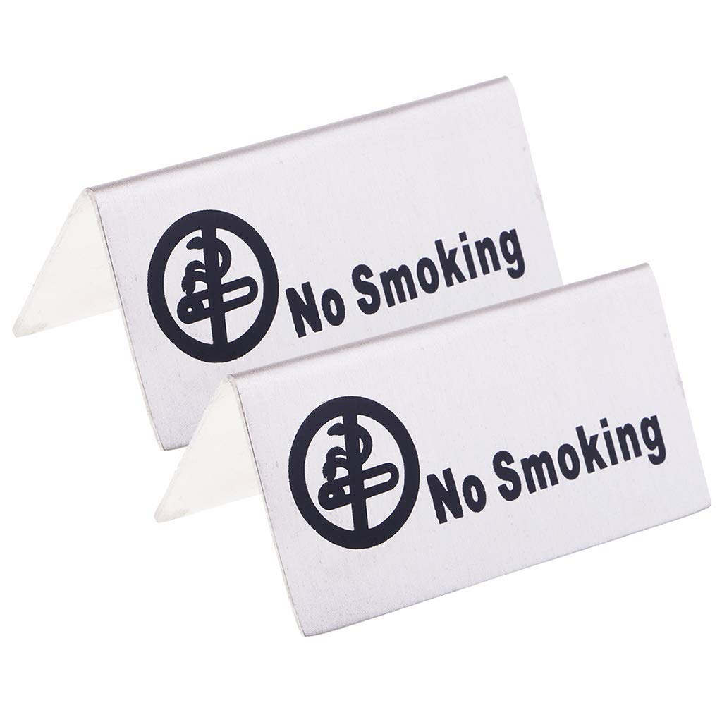 2 Pack Stainless Steel No Smoking Sign - Double Sided Tabletop Sign for Restaurants, Hotels, Offices - Perfect for Indoor & Outdoor Use in Public Spaces