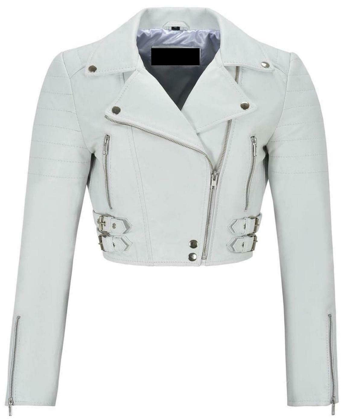 Women's Genuine Leather Short Jacket - Slim Fit Fashion Outerwear for Party & Night Out - Bright White Color (XXX-Large) | Perfect for Club, Pub & Casual Wear