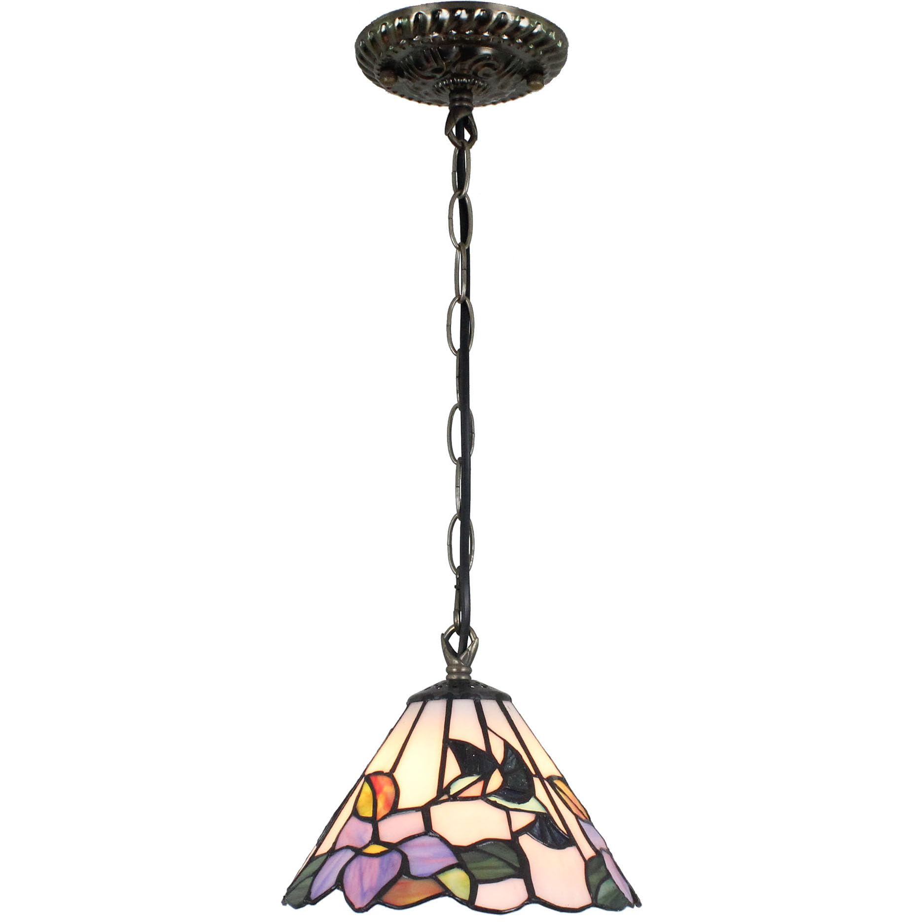 Bieye L11007 Tiffany Style Stained Glass Hummingbird Flower Ceiling Pendant Light - 8 Inch Handmade Blue Lampshade for Dining Room, Bedroom & Living Room Decor