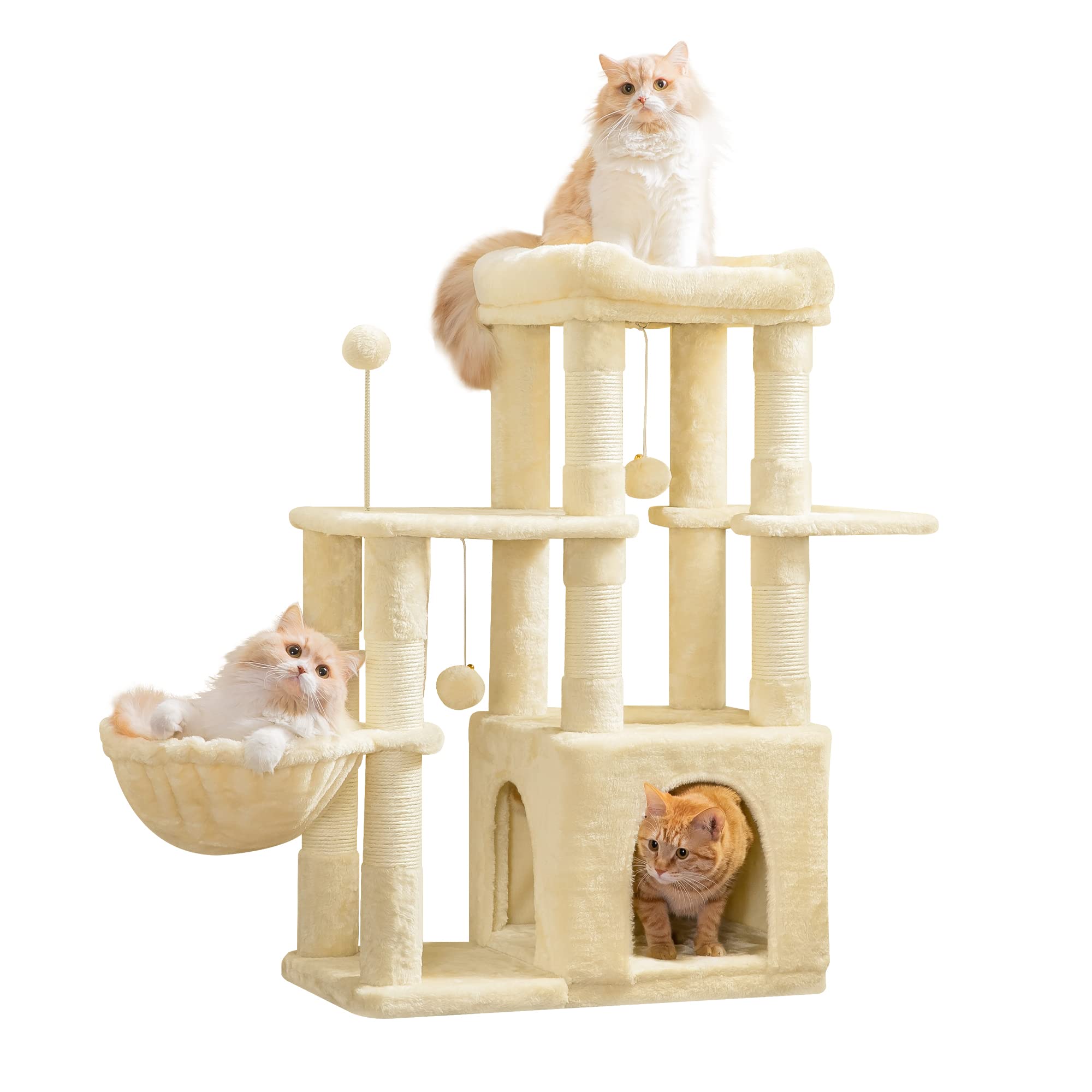 35.8-inch MWPO Cat Tree Tower for Indoor Cats - Multi-Level Cat Condo with Large Padded Perch, Sisal Scratching Posts, Fluffy Hammock & Dangling Toys | Perfect for Kittens & Senior Cats (Beige) | Ideal for Small Spaces, Apartments & Cat Play Areas