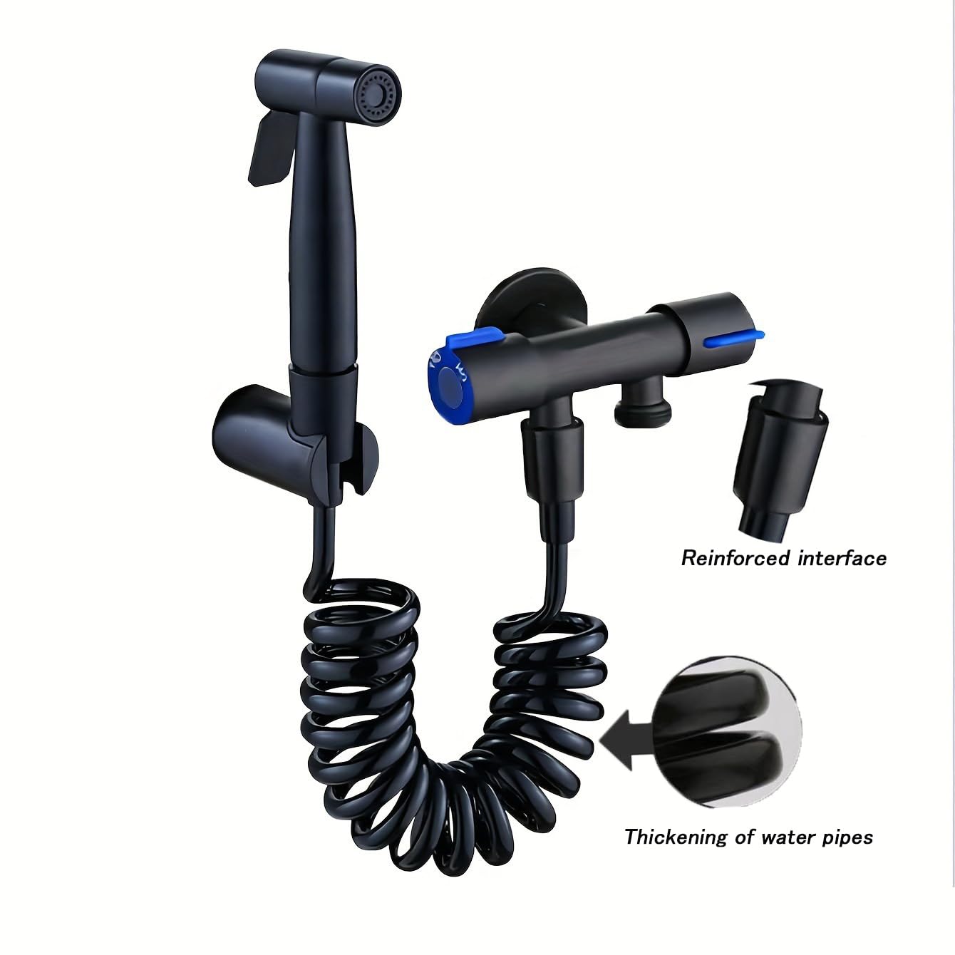 Premium 304 Stainless Steel Bidet Sprayer Kit with Dual Outlet Angle Valve - High Pressure Handheld Shower for Toilet Cleaning & Hygiene | No Electricity Needed | Perfect for Bathroom, RV & Portable Toilet Use (Black)