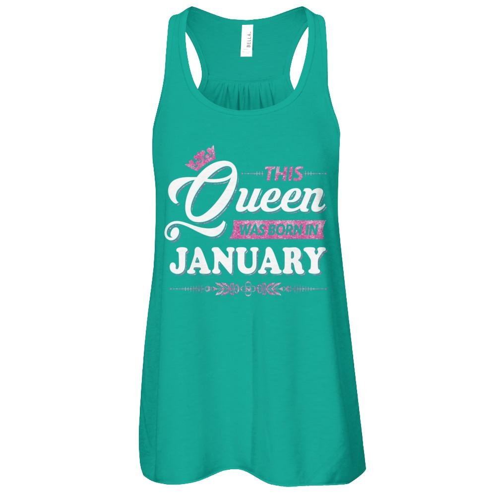 Women's Flowy Racerback Tank Top - 'This Queen Was Born in January' Graphic Tee | Comfortable Casual Wear for Women | Perfect for Birthdays, Girls' Night Out & Summer Outfits