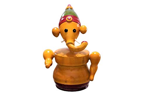 Handmade Wooden Ganesha Statue - Traditional Etikoppaka Indian Artisan Craft in Turmeric Yellow - Perfect for Home Decor, Meditation Spaces & Spiritual Gifting