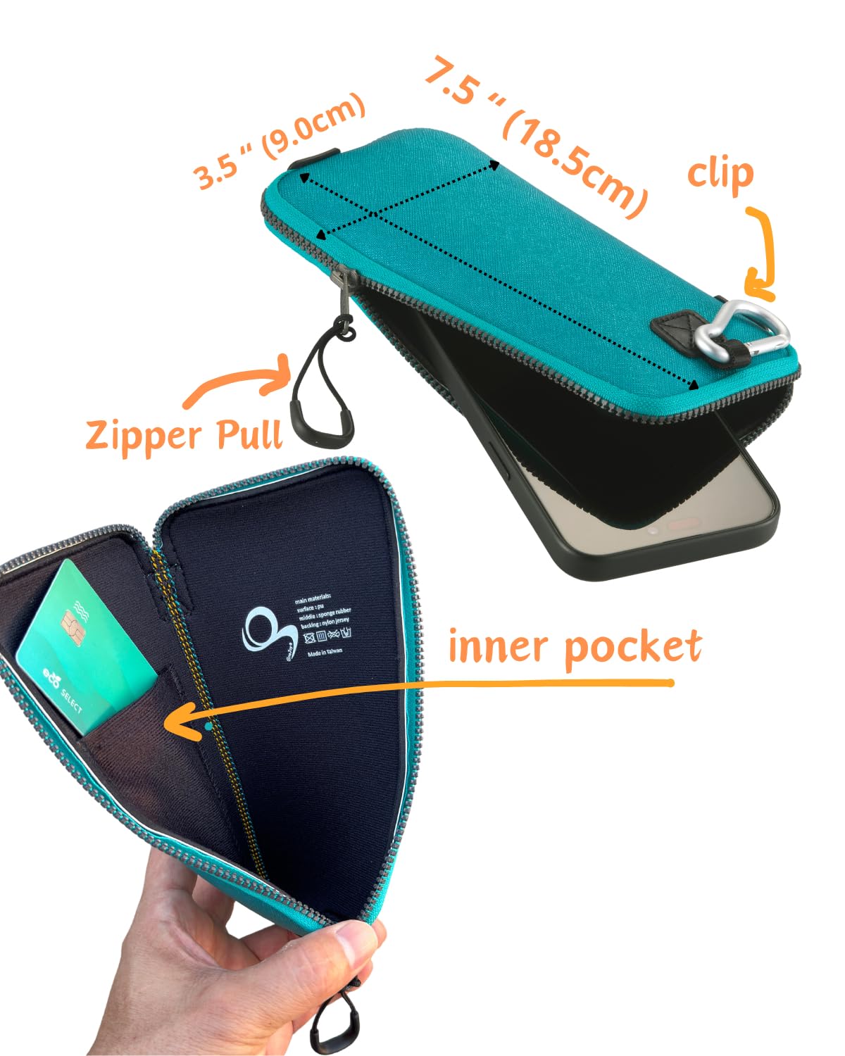 Ultra Slim Lightweight Phone Pouch Sleeve Case - Durable Protective Cover with Secure Clip for 6.1