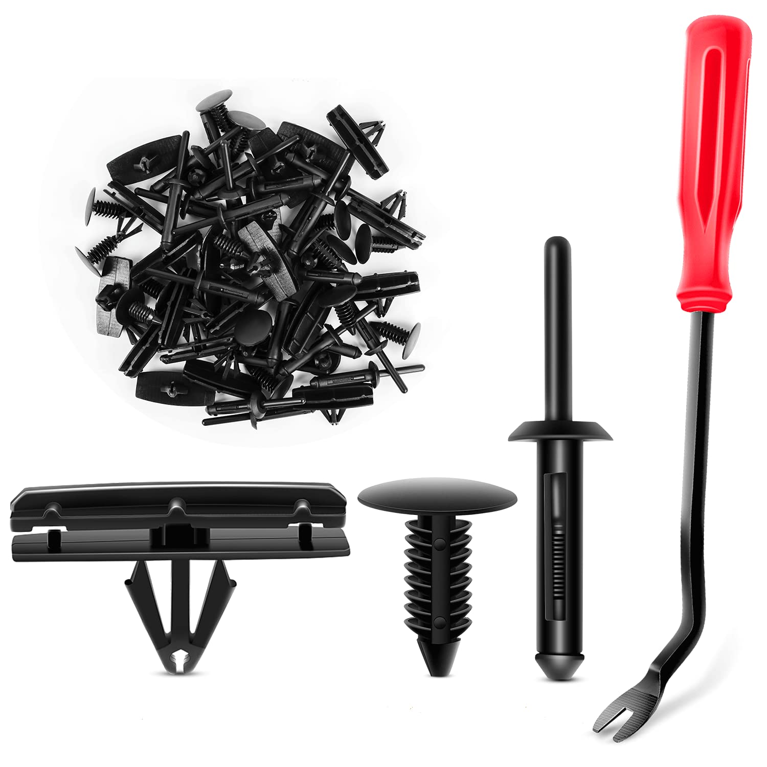GOOACC 60Pcs Blind Rivet Fender Flare Rocker Moulding Bumper Shield Retainer Clip Assortment Kit - Replacement for Jeep Wrangler, Chrysler, Ford, GMC (6506007AA, 68039280AA, 6030441) - Includes Fastener Remover Tool for Auto Body Repair & DIY Installation