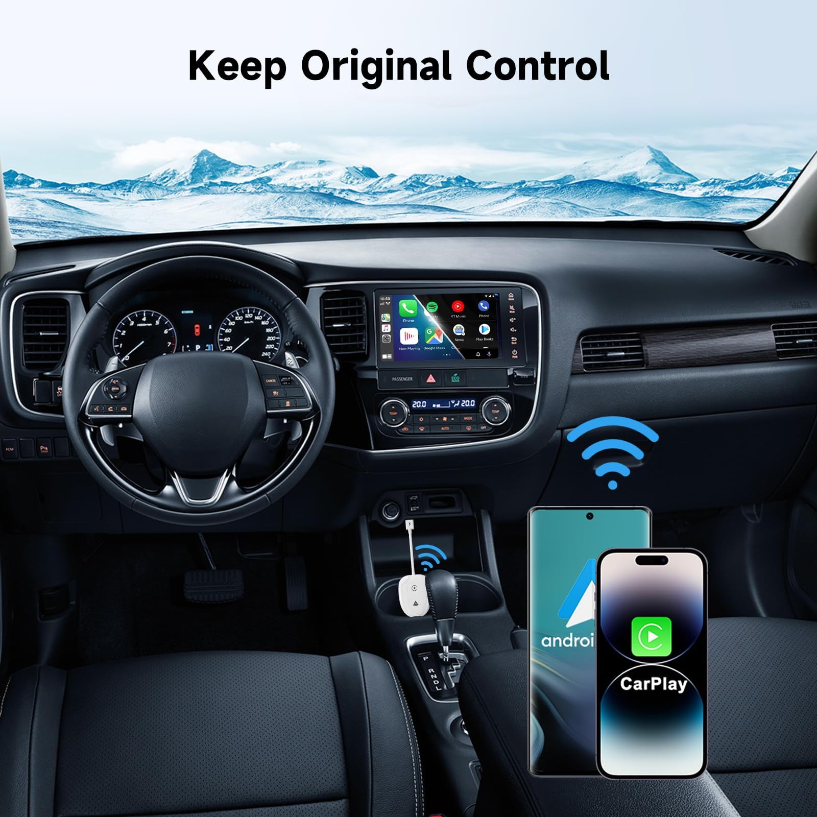 Wireless CarPlay Adapter for iPhone - USB CarPlay Dongle, 2-in-1 Wireless CarPlay & Android Auto Adapter, Converts Wired to Wireless for Cars (2017+ Models, iOS 10+) - Perfect for Commuting, Road Trips & Hands-Free Driving