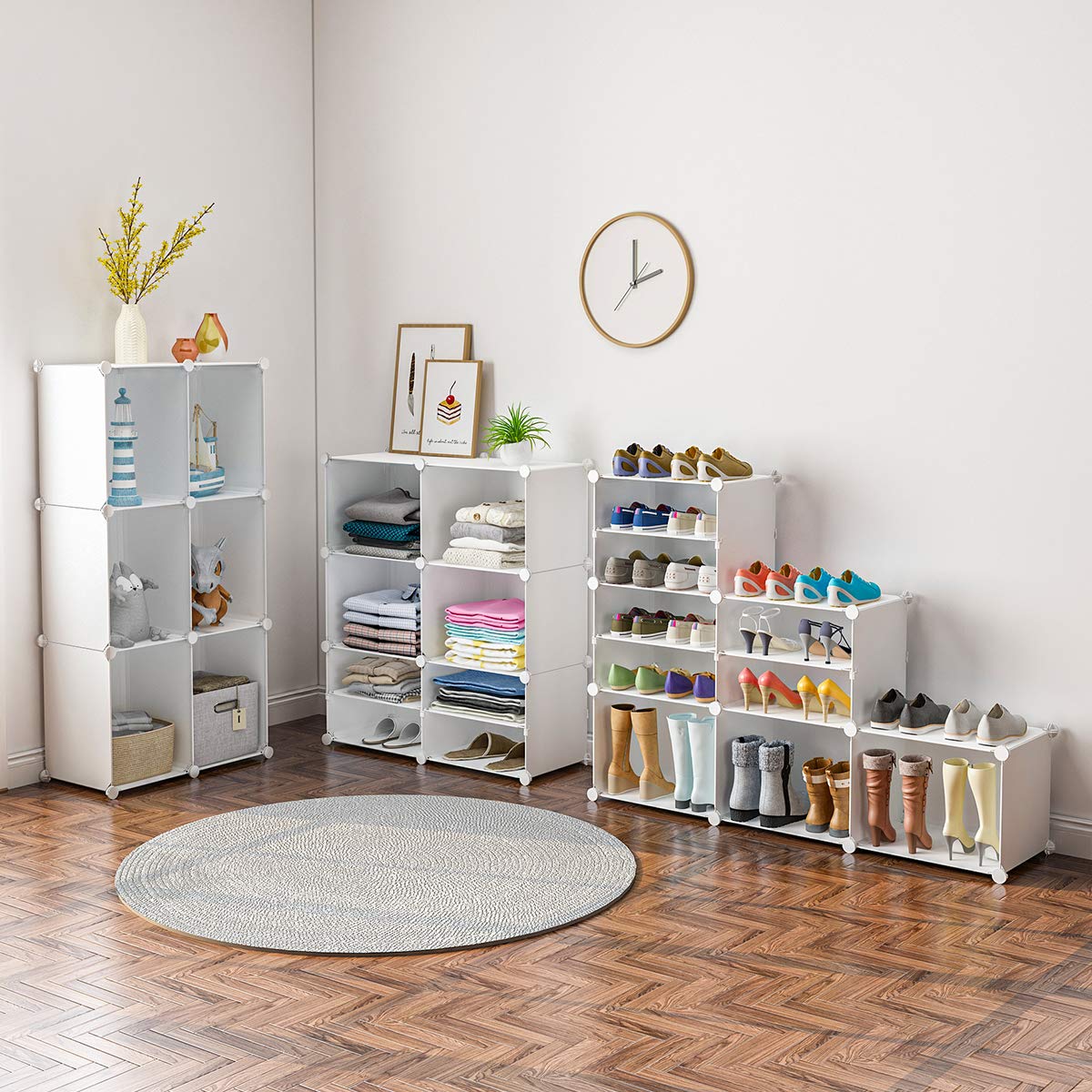 KOUSI 64-Pairs Shoe Organizer - Modular Shoe Rack Tower Storage Cabinet for Closet & Entryway Organization (White) - Perfect for Small Spaces & Shoe Collection Display