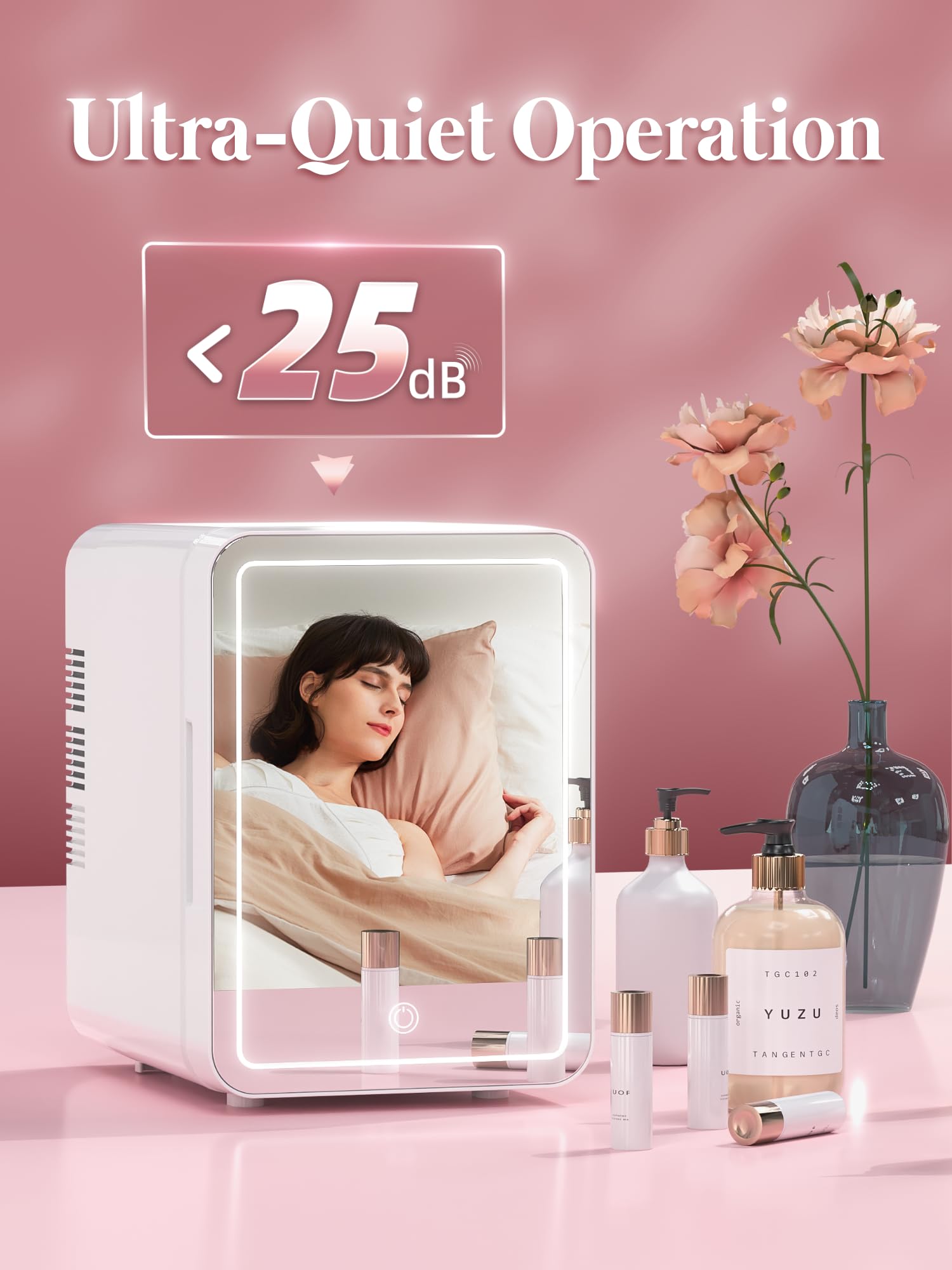 BOGDA 4L Mini Skincare Fridge with LED Light Mirror - Portable Cosmetic Cooler & Warmer for Makeup, Skincare, Food - Perfect for Bedroom, Office, Car (White) | Keep Beauty Products Fresh & Drinks Chilled Anywhere