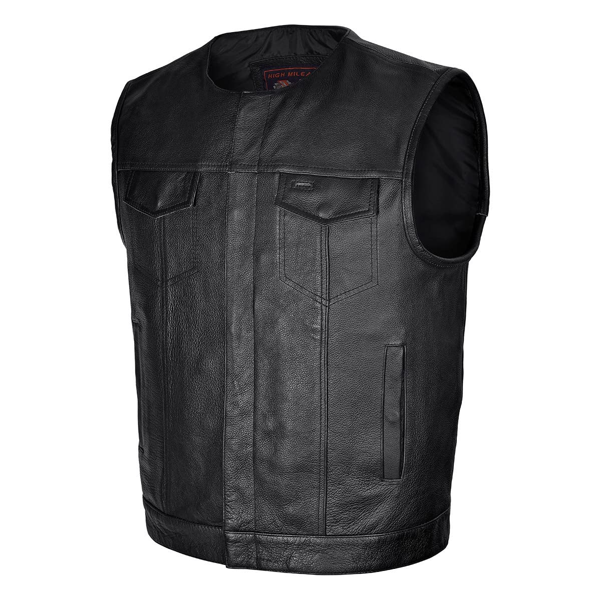 High Mileage Men's Leather Club Vest with Zipper & Snap Closure - Quick Access Gun Pocket for Motorcycle Riding & Outdoor Adventures