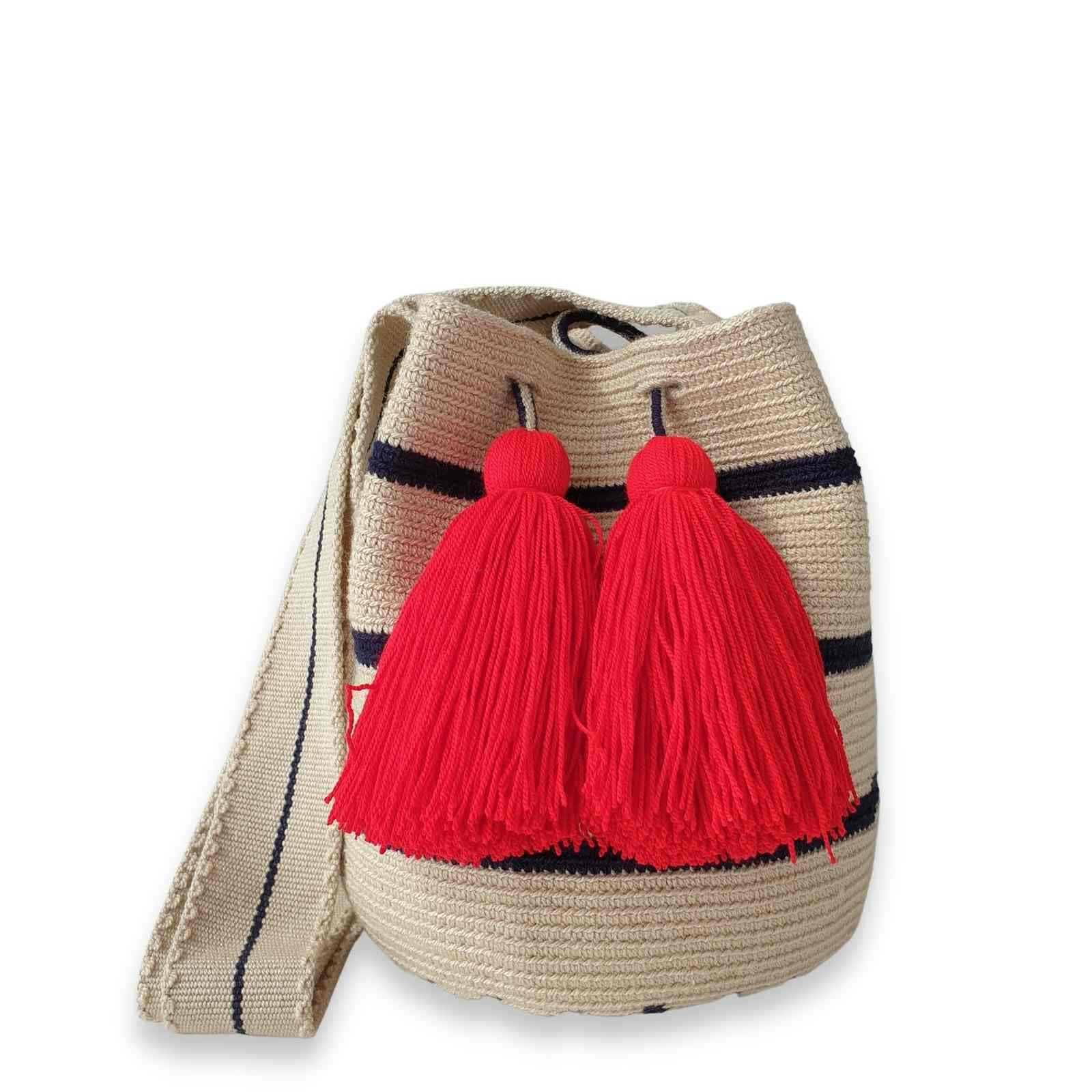 Fairtrade Authentic WAYUU Bag from Colombia - Medium Crochet Crossbody Handmade Purse, Bucket Bag, Artisan Craft (Wula) - Perfect for Beach, Travel & Boho Fashion Accessories