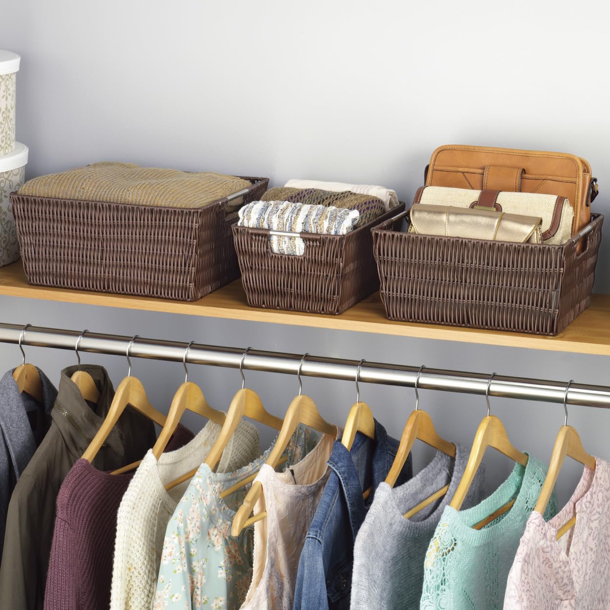 Whitmor Rattique Large Wicker Storage Basket - Natural Woven Organizer Tote for Home Organization, Laundry, Blankets & Toys - Perfect for Living Room, Bedroom & Nursery Decor