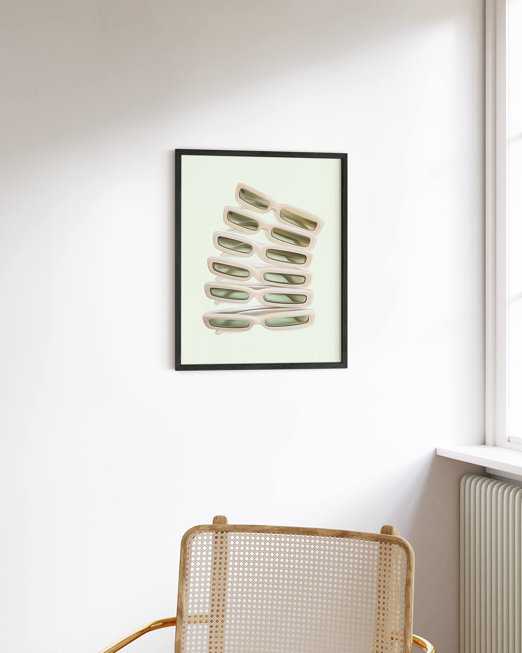 Green Wall Art Sunglasses Decor - Sage Green Aesthetic Room Decor for Teen Girls | Black Framed 12x16 Poster | Perfect for Bedroom, Dorm & Glam Wall Decor