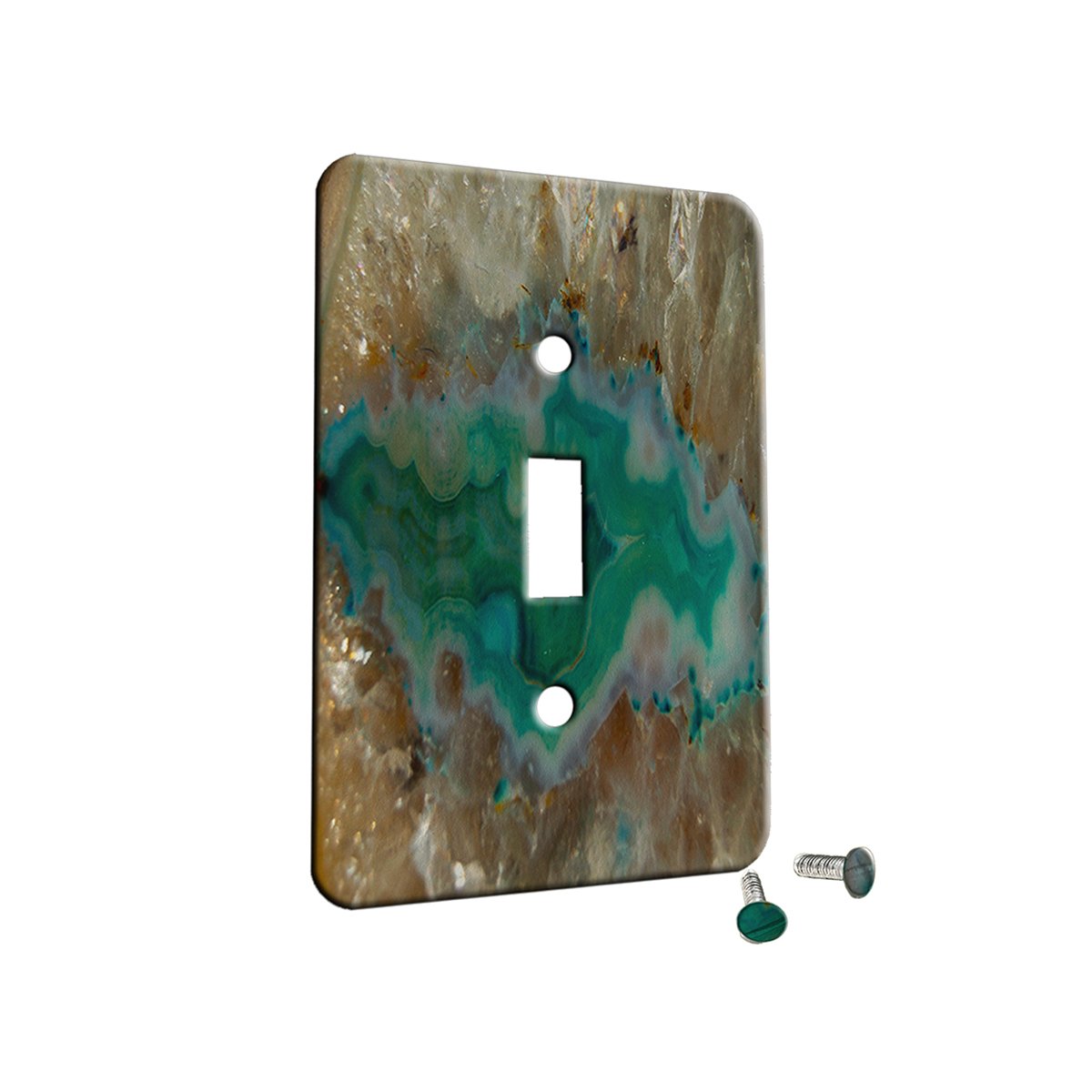 Agate Crystal Turquoise Metal Switch Plate Cover - 1 Gang Decor Outlet Cover for Home & Office Decor | Elegant Wall Switch Plate for Living Room, Bedroom, or Kitchen