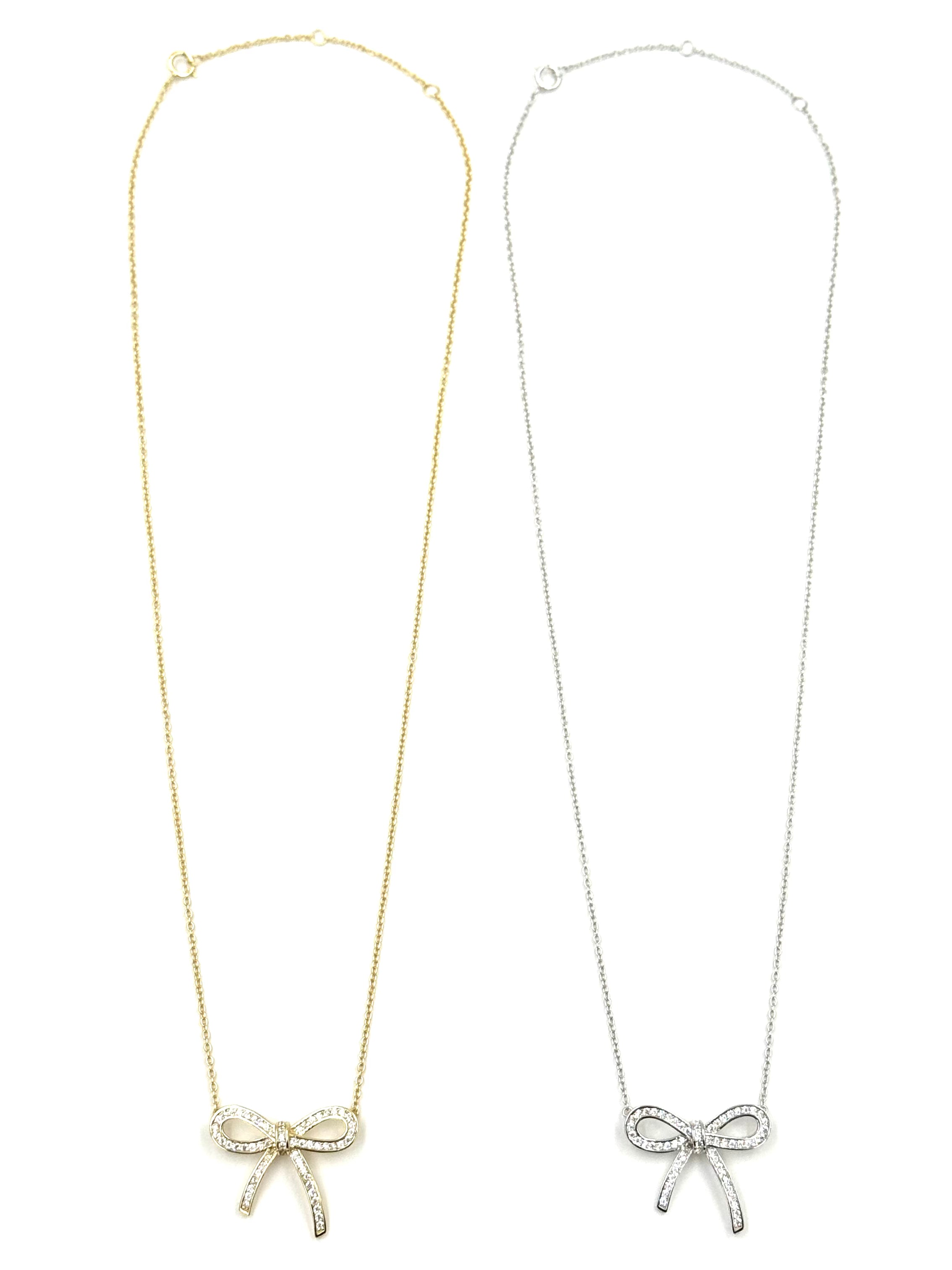 Ashley Gold Sterling Silver CZ Bow Design Necklace - Elegant Jewelry Gift for Women, Perfect for Parties, Weddings & Special Occasions