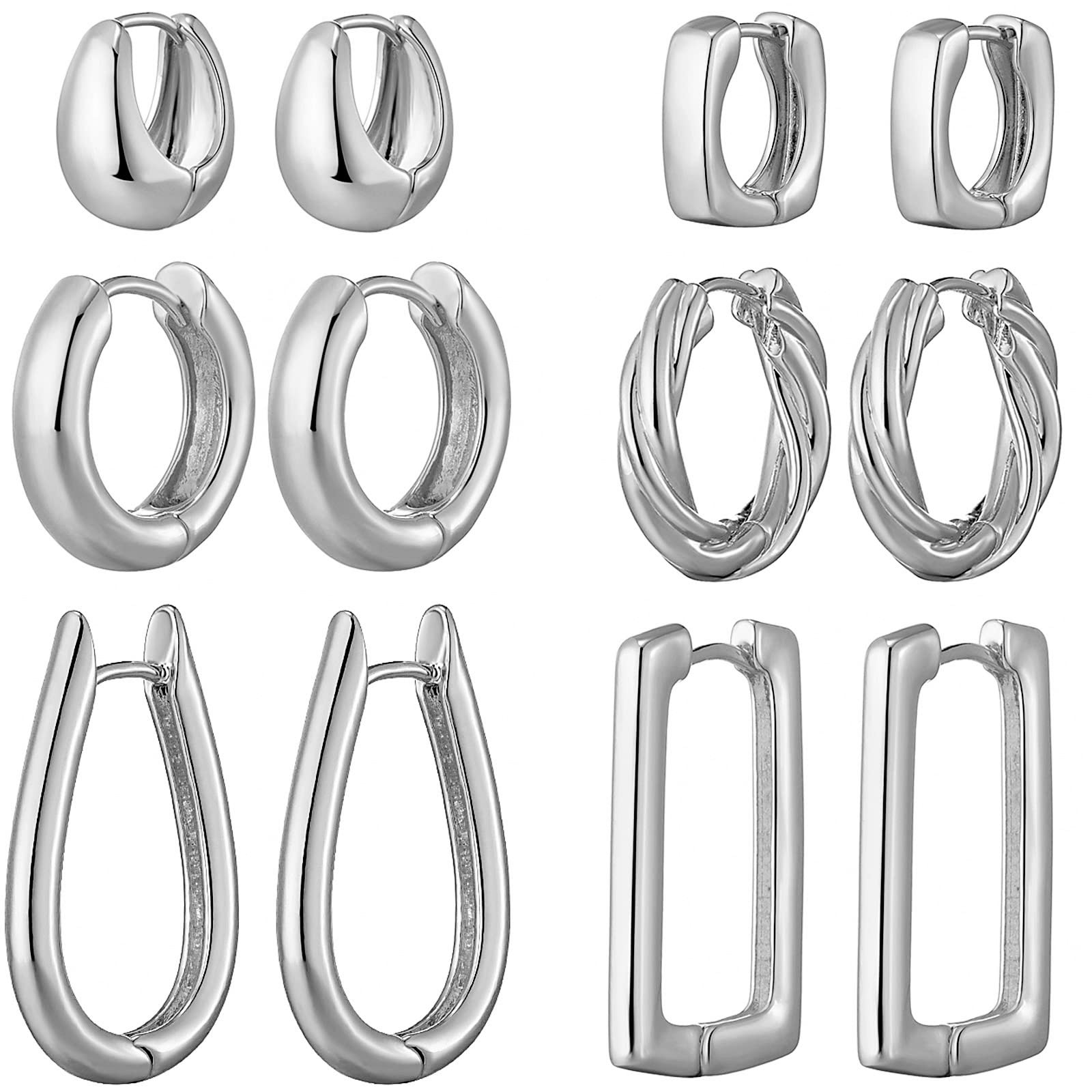 6/12 Pairs Silver/Gold/Rose Gold Trendy Hoop Earrings Set for Women & Girls - Stylish Open Hoop Earrings for Everyday Wear, Parties & Gifts