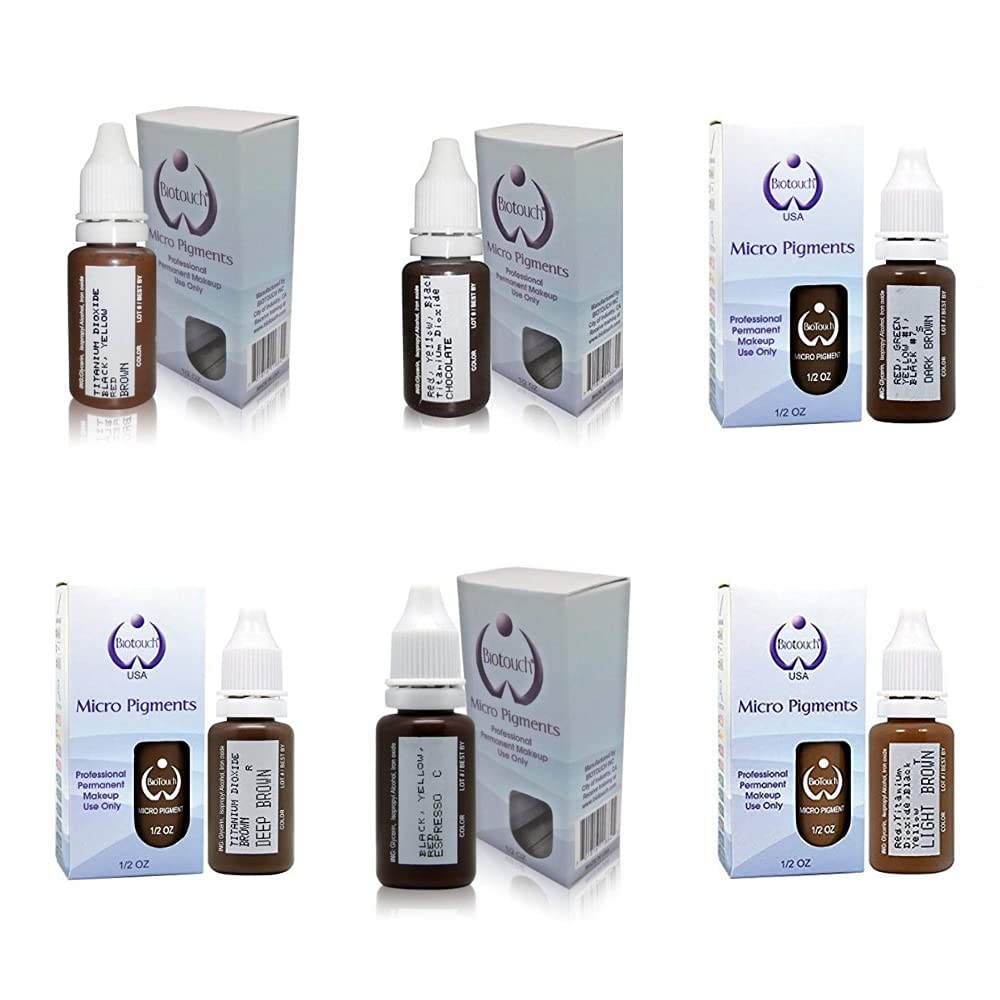 BIO TOUCH Microblading Pigments - 6 Bottles Professional Eyebrow Tattoo Ink Kit for Permanent Makeup | Salon & Home Use | Natural Looking Brows for Microblading, Ombre & Powder Brows