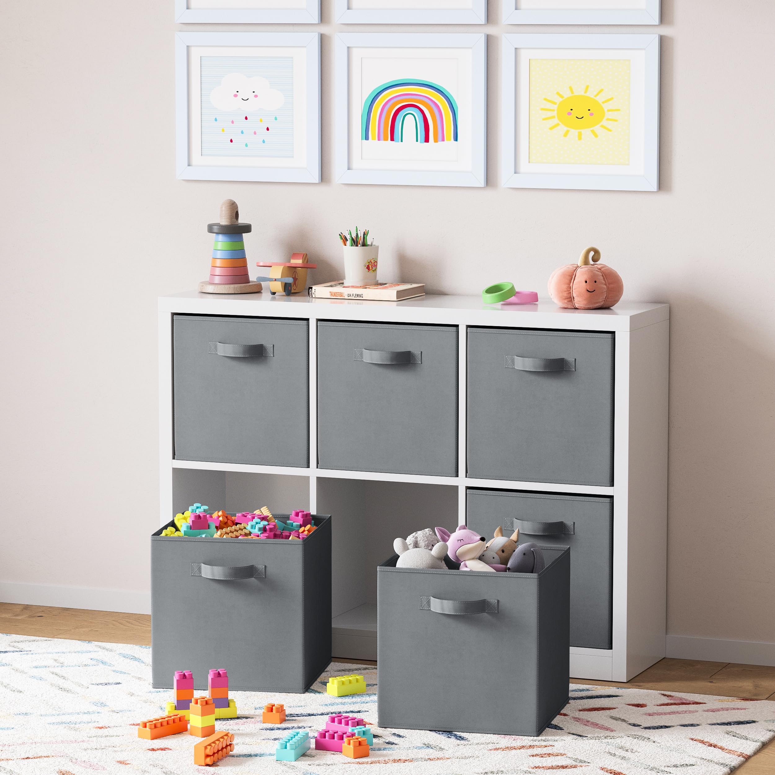 NEATERIZE 6-Pack Heavy Duty Grey Fabric Storage Cubes - 13 Inch Cube Organizer Bins for Closet, Shelves & Cubbies | Perfect for Clothes, Toys & Home Organization