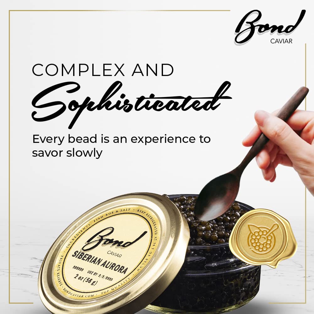 Premium Bond Siberian Osetra Aurora Caviar - World-Renowned Malossol Fish Roe with Sea Salt, Small to Medium Pearls (2oz/56g) | Overnight Delivery | Luxury Gourmet Gift for Weddings, Anniversaries & Fine Dining Experiences
