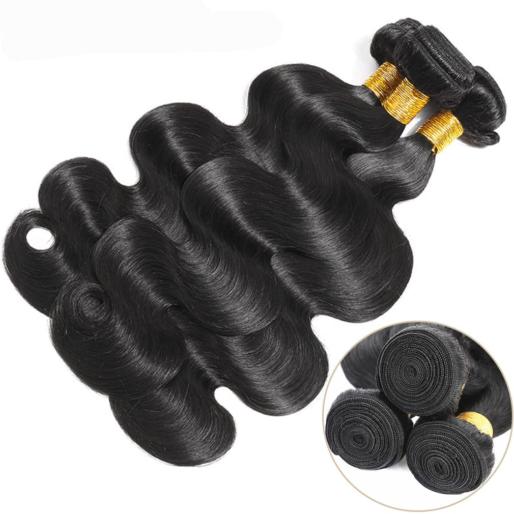 Premium 10A Brazilian Body Wave Human Hair Bundles 3-Pack (18, 20, 22 Inch) - Natural Black Double Weft Hair Extensions for Women | Perfect for Styling, Volume & Length Enhancement