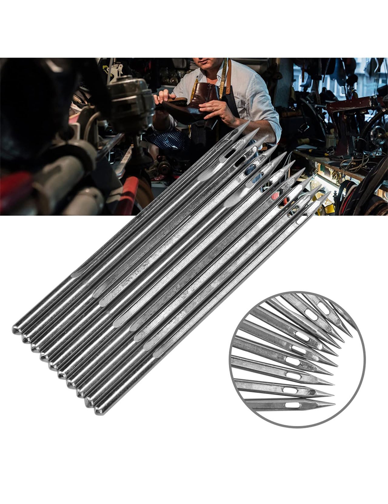 10 Pcs Silver Stainless Steel Shoe Repair Needles - Professional Leather Sewing Machine Needles (SL-18) for Shoe Repair & Leather Craft - Perfect for Cobbler Shops, DIY Shoe Repair & Leatherworking Projects
