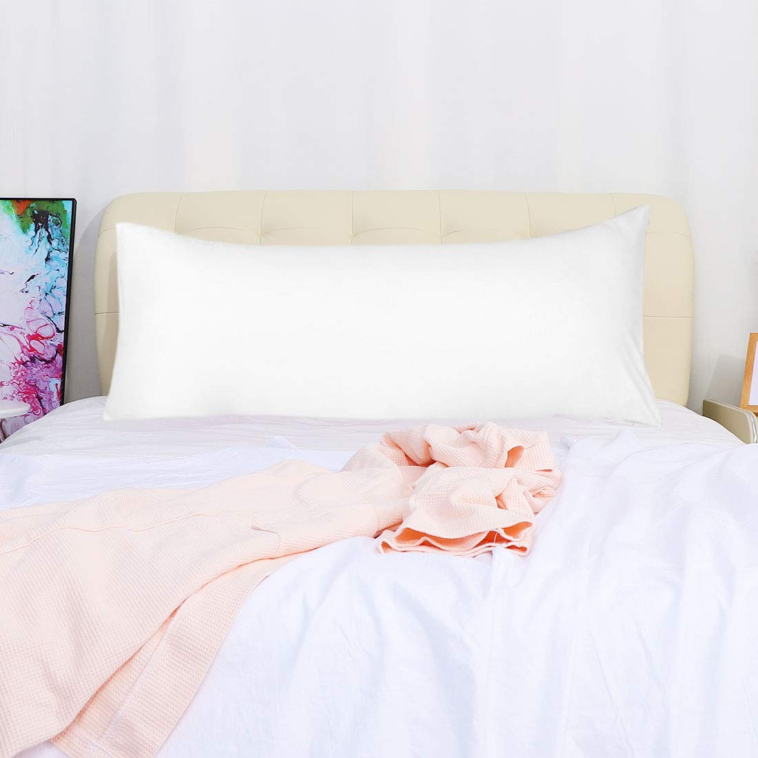 Luxury Snow White Silky Satin Body Pillow Cover 20x60 Inch - Cooling Anti-Wrinkle Pillowcase for Hair & Skin Care - Perfect for Sleeping, Travel, and Home Decor