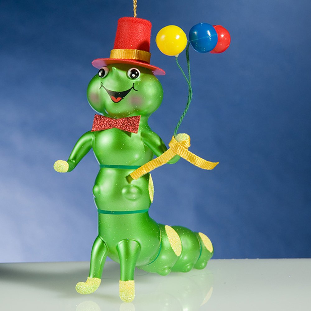 De Carlini Caterpillar with Balloons Italian Glass Christmas Ornament - Handmade Holiday Tree Decoration for Xmas, Home & Party Decor - Perfect Gift for Collectors & Christmas Lovers