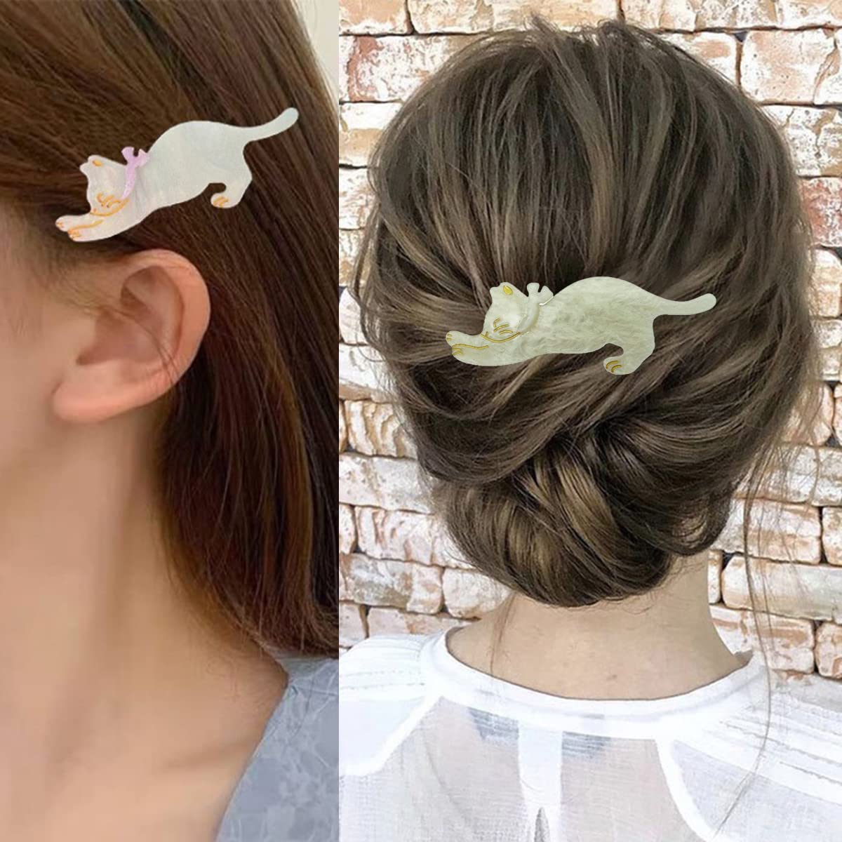 4 Pack Acrylic Duckbill Hair Clips for Women - Cute Cat & Starry Sky Pattern Hair Accessories for Girls, Bangs & Ponytail - Perfect for School, Parties & Daily Styling