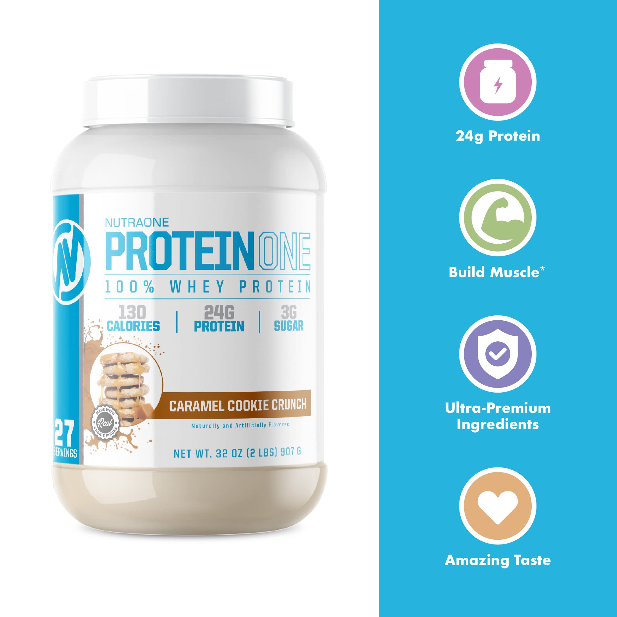 NutraOne ProteinOne Whey Protein Powder for Men & Women - Vanilla Ice Cream Flavor, 5 lbs | Muscle Recovery & Growth Supplement | Post-Workout, Breakfast & Healthy Snack Boost