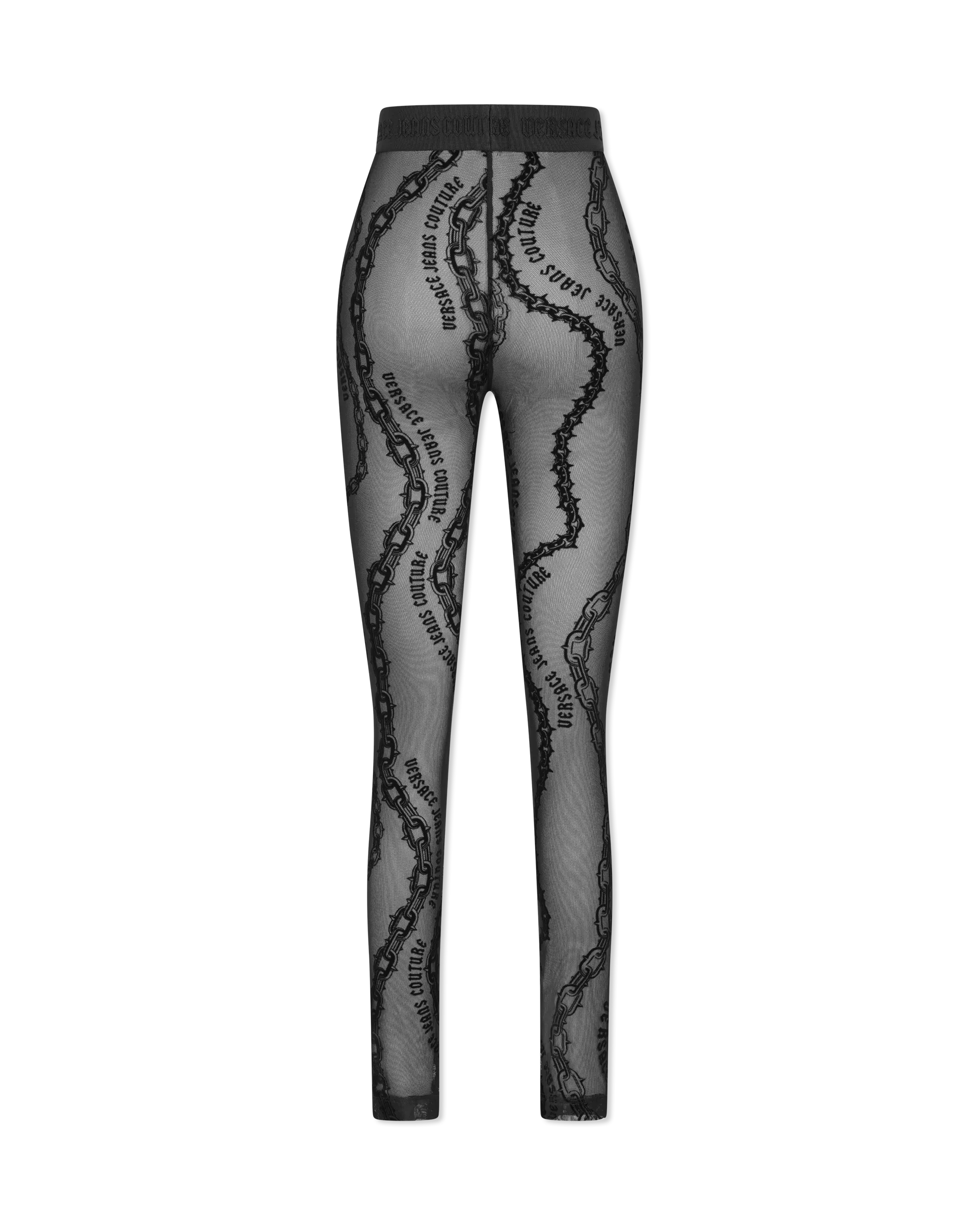 Flocked Chain Print Mesh Leggings for Women - Trendy High Waist Yoga Pants with Breathable Fabric - Perfect for Workout, Gym, Running & Casual Wear