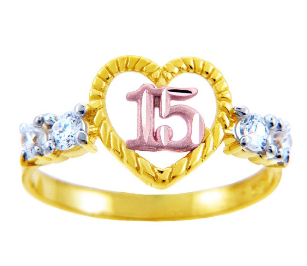 15th Birthday Quinceañera Ring - 10k Gold Plated Cubic Zirconia Jewelry for Sweet 15 Celebrations, Gift for Daughter, Sister, or Best Friend