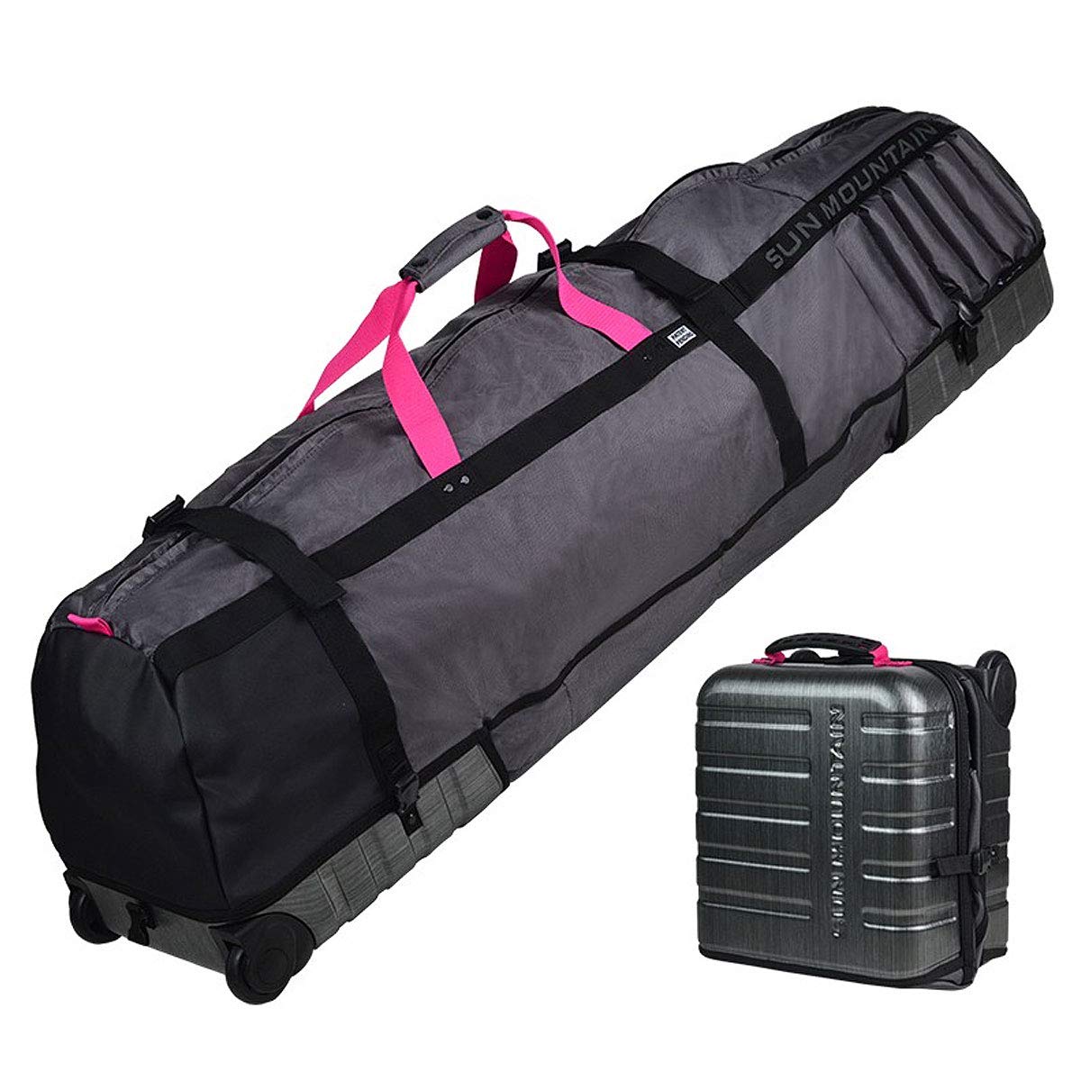 Sun Mountain Kube Golf Travel Cover - Lightweight Waterproof Golf Bag Case with Wheels for Air Travel, Grey/Pink - Perfect for Golf Trips & Airline Protection