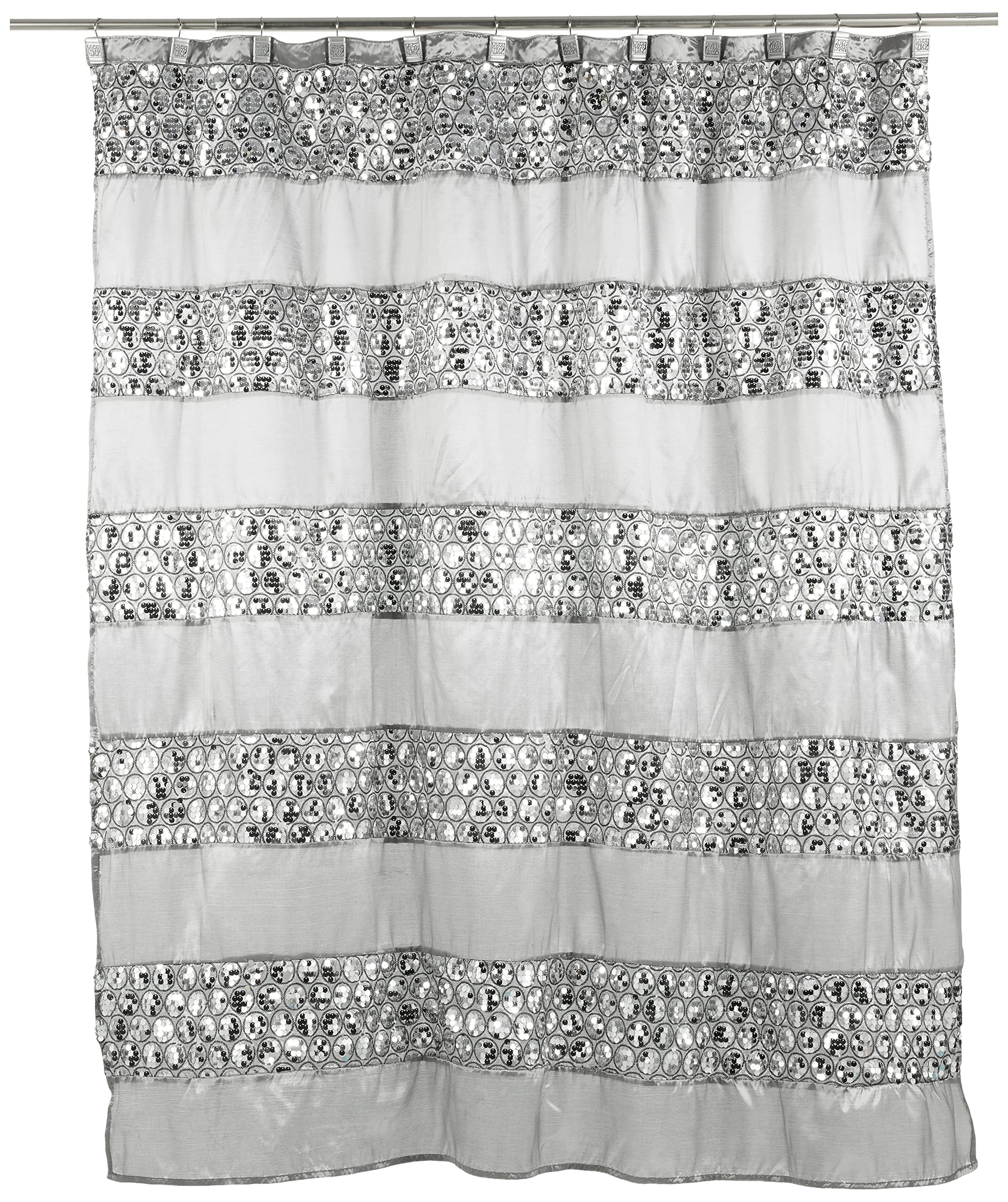 13-Piece Sinatra Bathroom Shower Curtain Set - Luxury Fabric Shower Curtain with 12 Hooks, Bling Silver Mosaic Glass Design for Bathroom Decor - Perfect for Modern, Vintage or Glam Home Bathroom Style