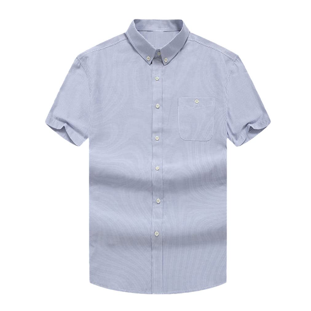 Kiioouu Men's Summer Short Sleeve Striped Shirt - Casual & Business Loose Fit Dress Shirt for Office, Vacation & Outdoor Activities