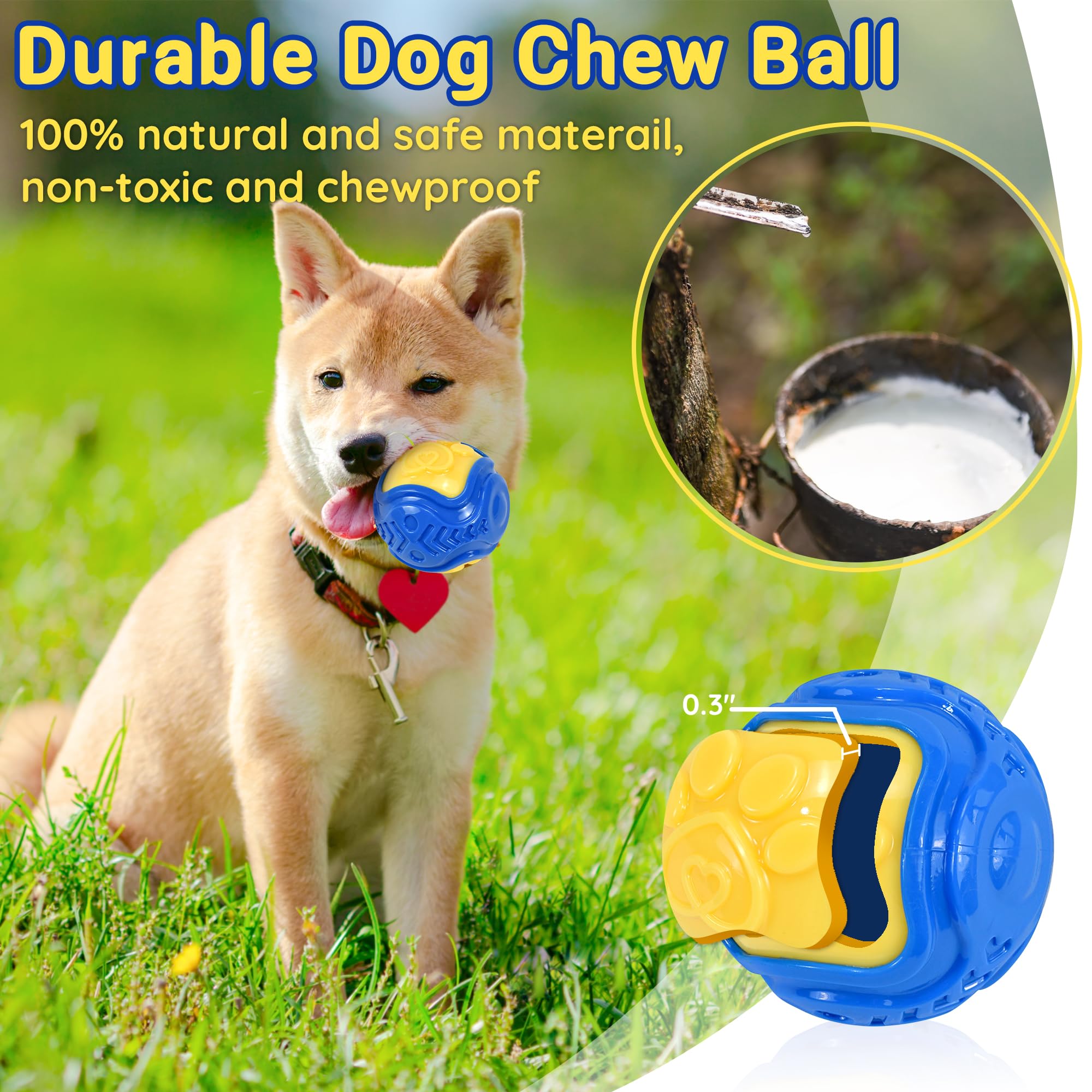 Durable Squeaky Dog Balls - 3 Inch Interactive Chew Toy for Aggressive Chewers | Puppy Ball Toys for Anxiety Relief & Teeth Cleaning | BPA Free Non-Toxic Dog Toys for Large & Small Breeds | Perfect for Fetch, Training & Indoor/Outdoor Play
