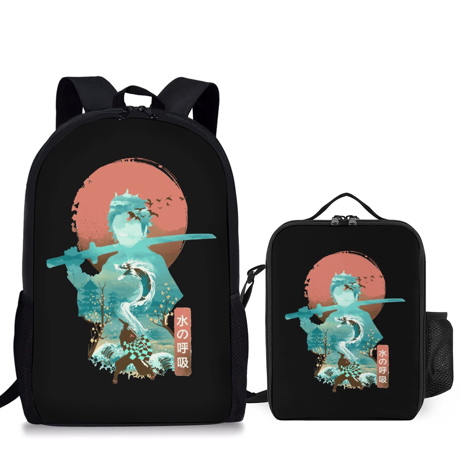 2PCS Anime Backpack with Lunch Bag - 17 Inch 3D Print Backpack & Cartoon Lunch Box Set for School, Work, Travel, Hiking & Outdoor Activities | Cute Kawaii Design for Teens & Adults