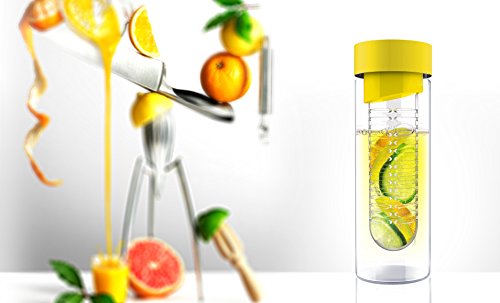 Asobu 20-Ounce Glass Water Bottle with Fruit Infuser - BPA Free, Leak Proof, Reusable Water Container for Gym, Hiking & Office - Yellow
