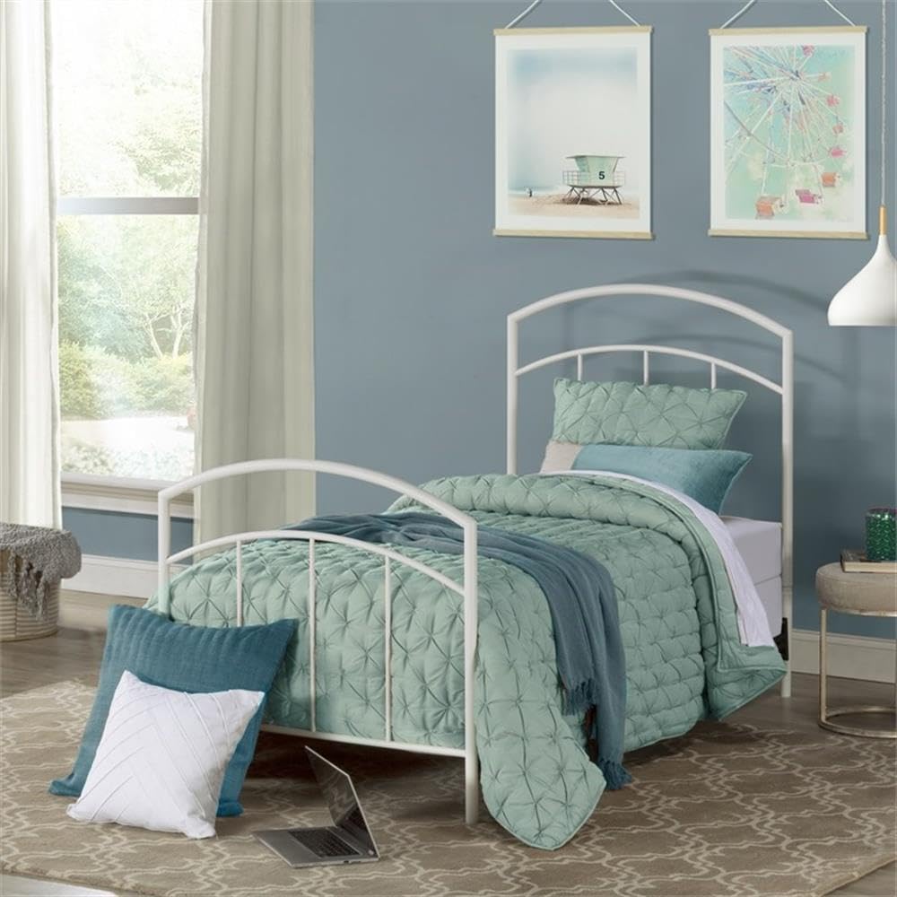 Rosebery Kids Modern Metal Twin Bed Frame - White Textured Finish | Sturdy & Safe for Children's Bedroom, Guest Room or Dormitory