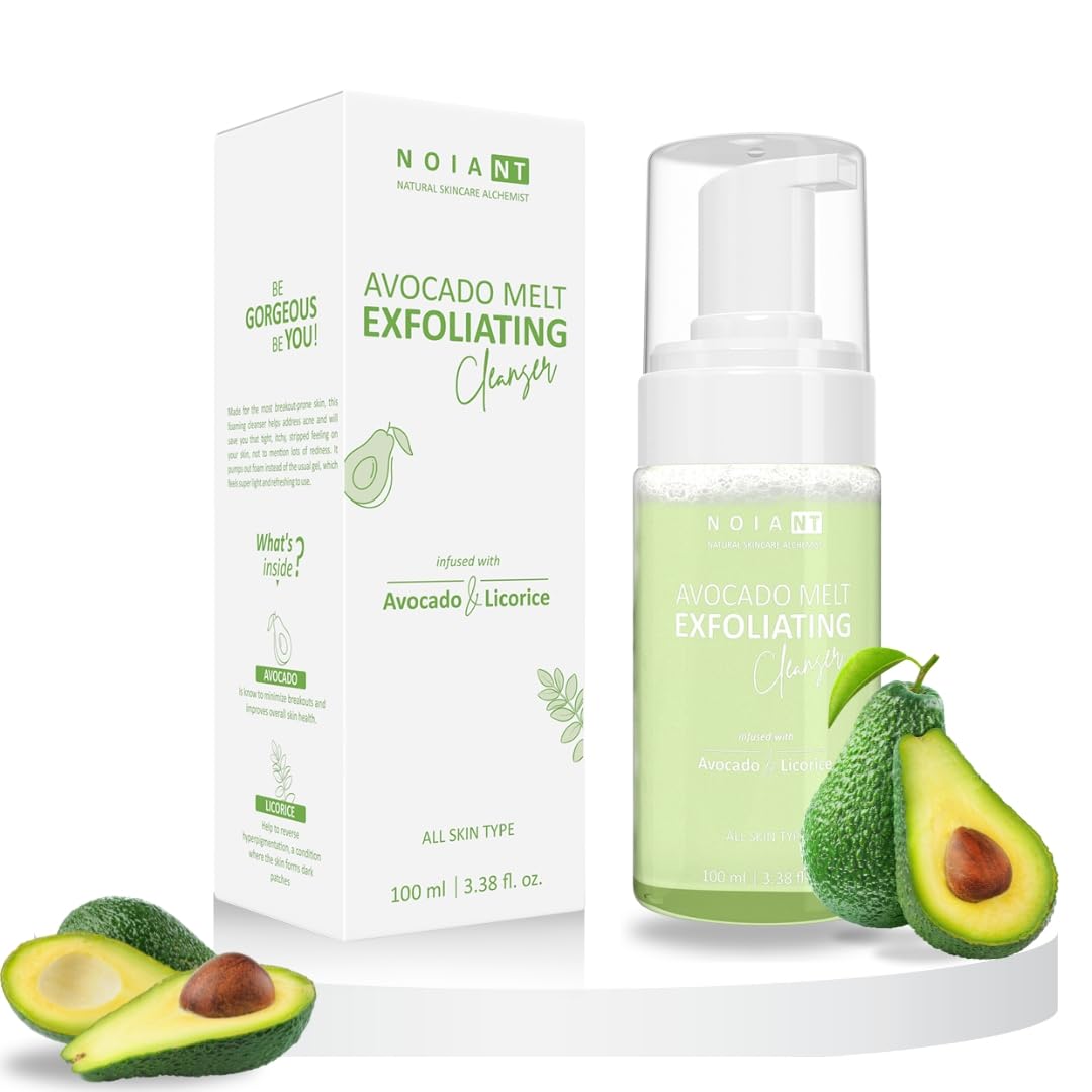 Noiant Avocado & Licorice Melt Exfoliating Foaming Cleanser - Daily Face Wash for Glowing Skin, Removes Excess Oil & Deep Cleansing | Suitable for All Skin Types (100ml) | Perfect for Morning & Night Skincare Routine