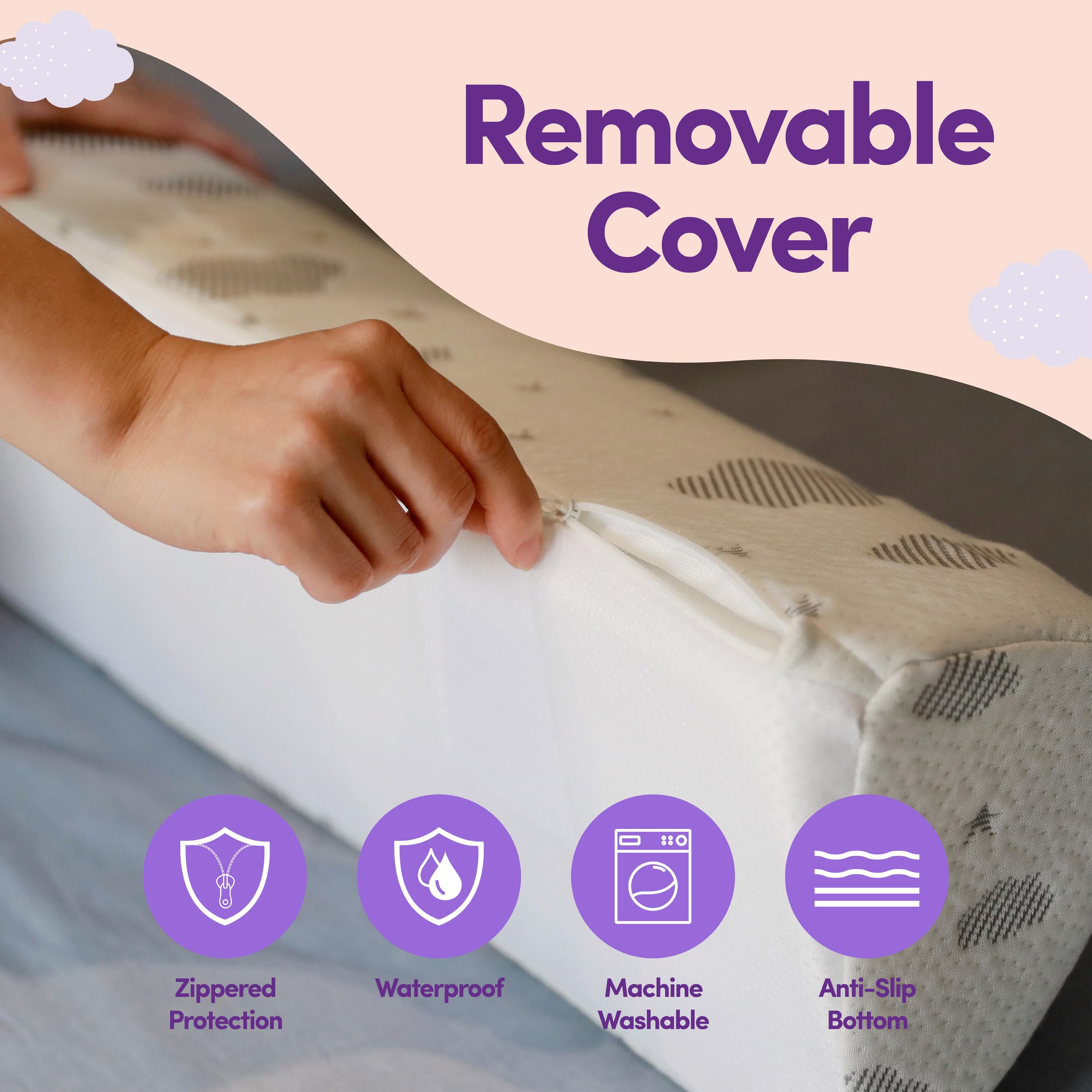 ComfyBumpy Toddler Bed Rail Guard with Washable Cover - Soft Foam Bed Safety Barrier for Kids - Fits Twin, King & Queen Size Beds [1-Pack] - Perfect for Toddler Transition & Preventing Falls During Sleep