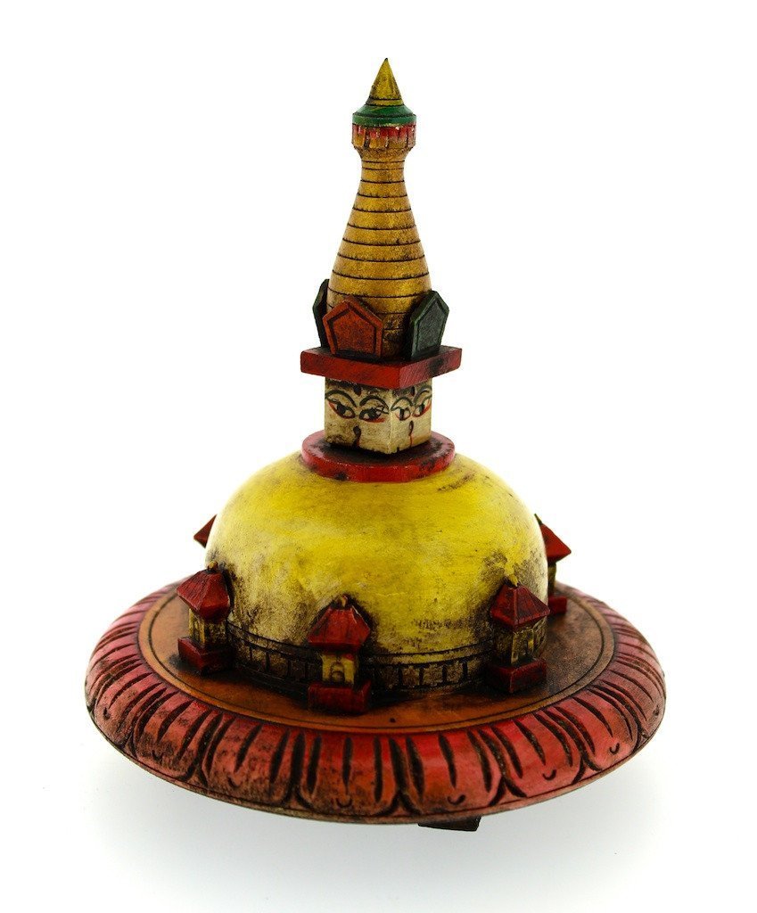 Hand Carved Wooden Table Top Stupa - Buddhist Meditation Altar Decor for Home, Office & Yoga Studio - Perfect for Zen Decor, Spiritual Gifts & Mindful Living Spaces