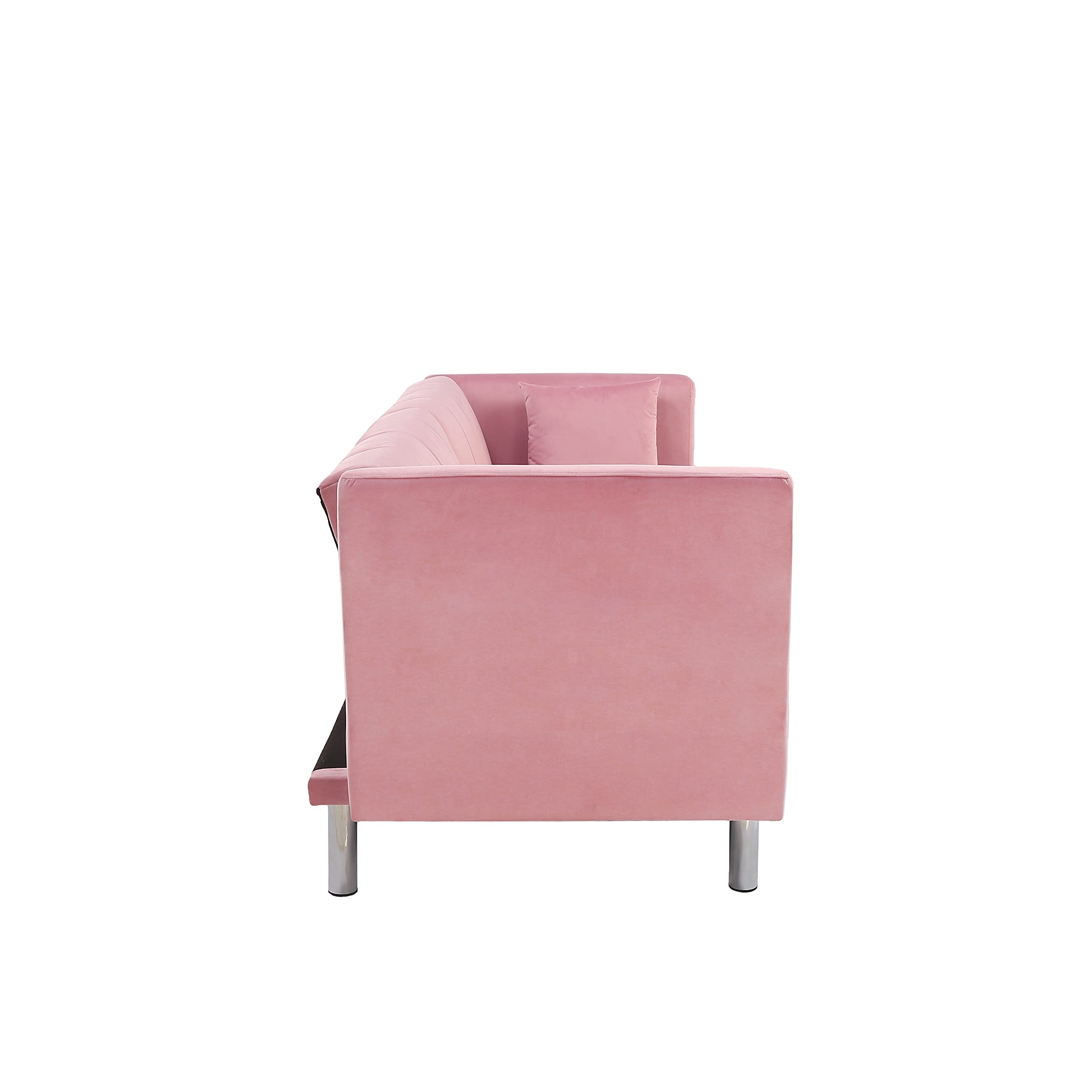 Modern Velvet Fabric Sofa Bed Futon with 2 Pillows - 3 Adjustable Angles Convertible Loveseat Sleeper Sofa for Small Spaces | Compact Living, Bedroom, Apartment, Office & Dorm Use (Pink) - Perfect for Guest Sleeping, Lounge Relaxing & Space-Saving Solutions