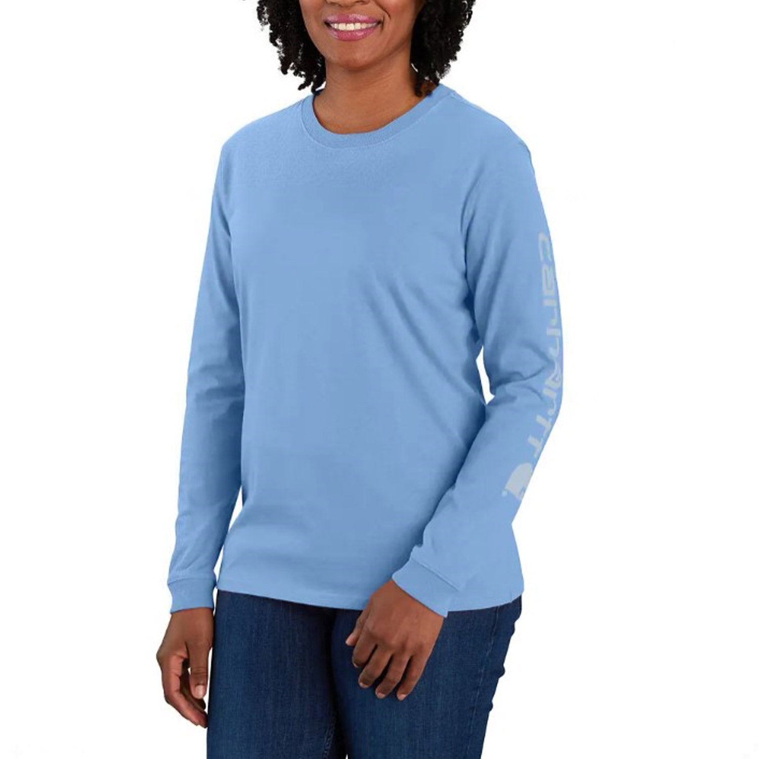 Carhartt Women's Heavyweight Long Sleeve Logo T-Shirt | Durable Cotton Work Shirt for Outdoor Activities, Construction & Casual Wear | Skystone