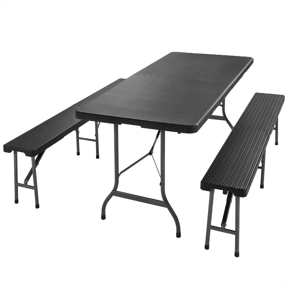 Casaria 6-Piece Plastic Folding Table and Bench Set - 180x75x73cm, Outdoor Beer Garden, Picnic, Camping & Patio Furniture for Backyard, BBQ Parties & Tailgating