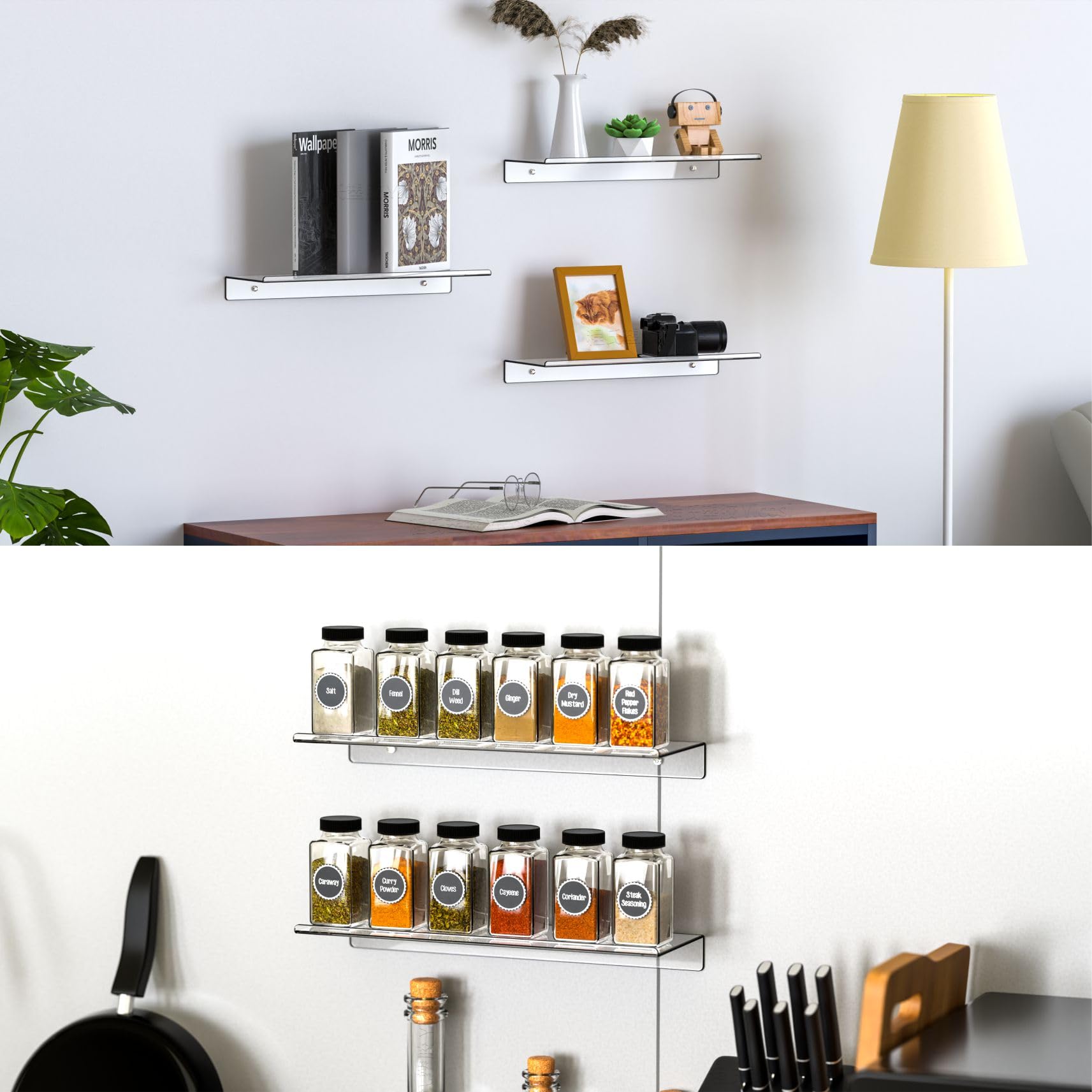 4 Pack Clear Acrylic Floating Shelves - Modern Wall Display Ledges for Lego Collections, Funko Pop Figures, Books, Plants & Photos - Perfect for Bedroom, Living Room & Office Decor - Space-Saving Wall Storage Solution