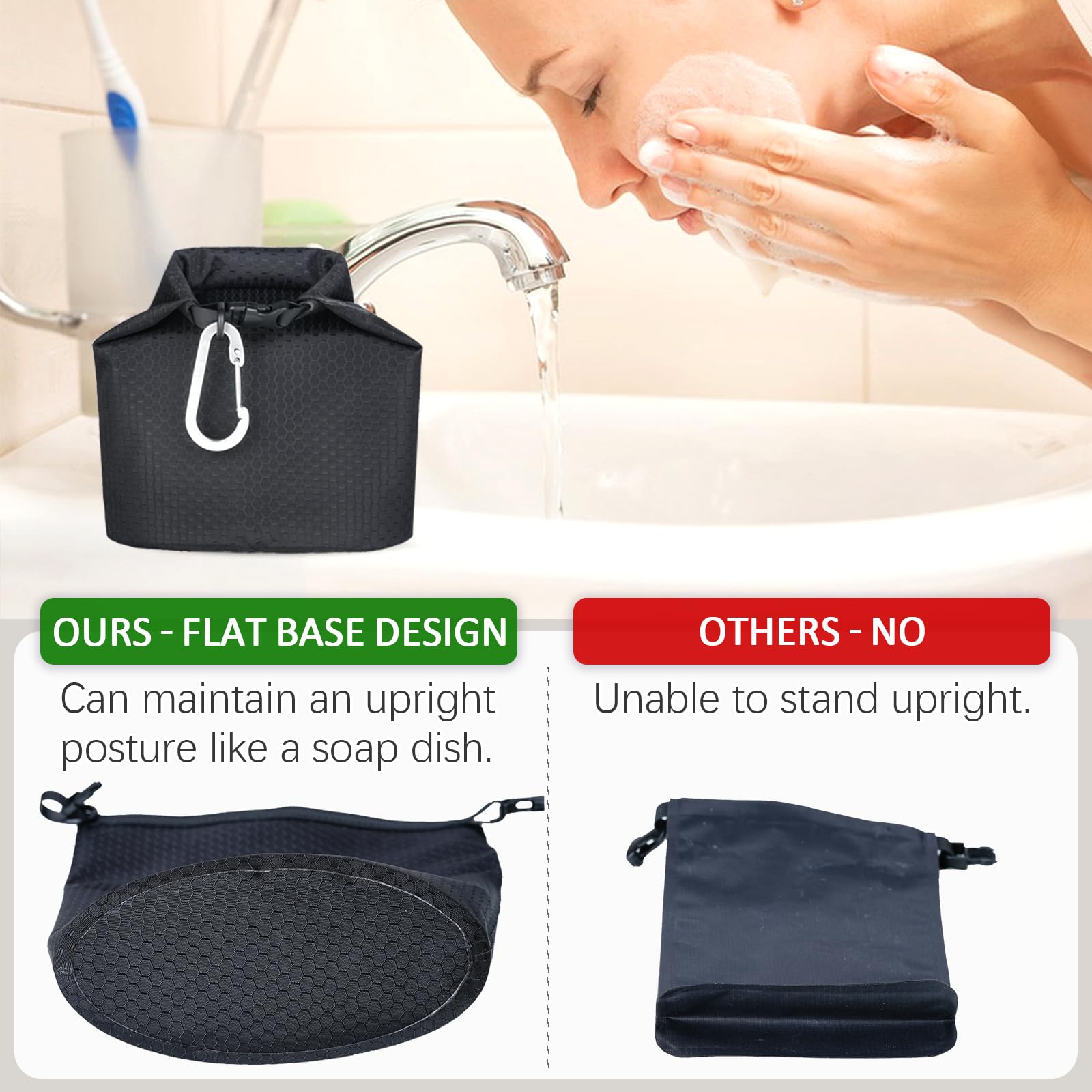 2 Pack Travel Soap Bag - Waterproof & Leakproof Soap Holder for Large & Standard Bar Soaps - Portable Soap Container Case for Camping, Gym, Hiking & Travel Accessories (Black)