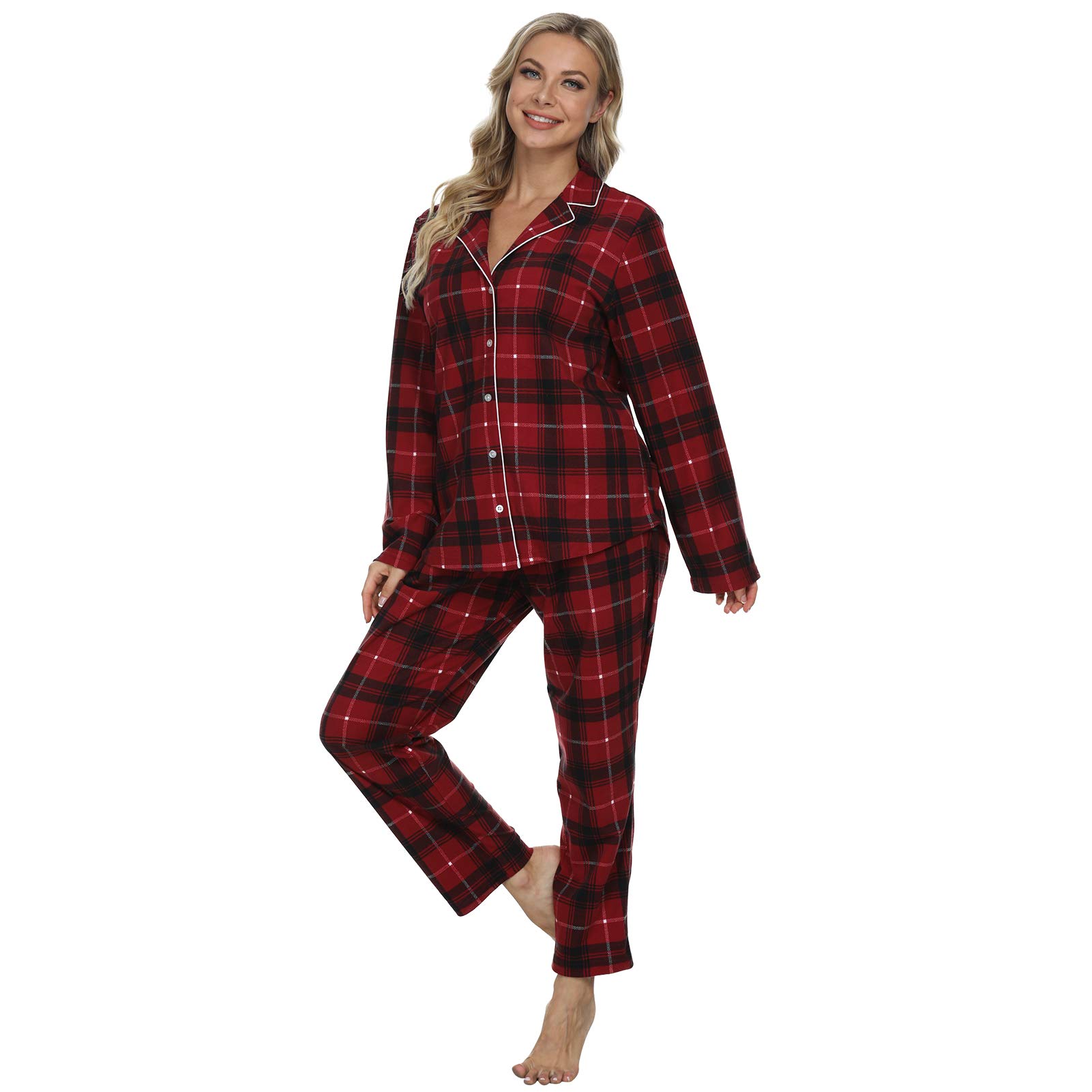 Mnemo Women's Christmas Pajama Set - Plaid Long Sleeve Top & Pants Lounge Wear Gift Set for Women - Cozy Holiday Sleepwear for Christmas Eve, Family Gatherings & Winter Nights
